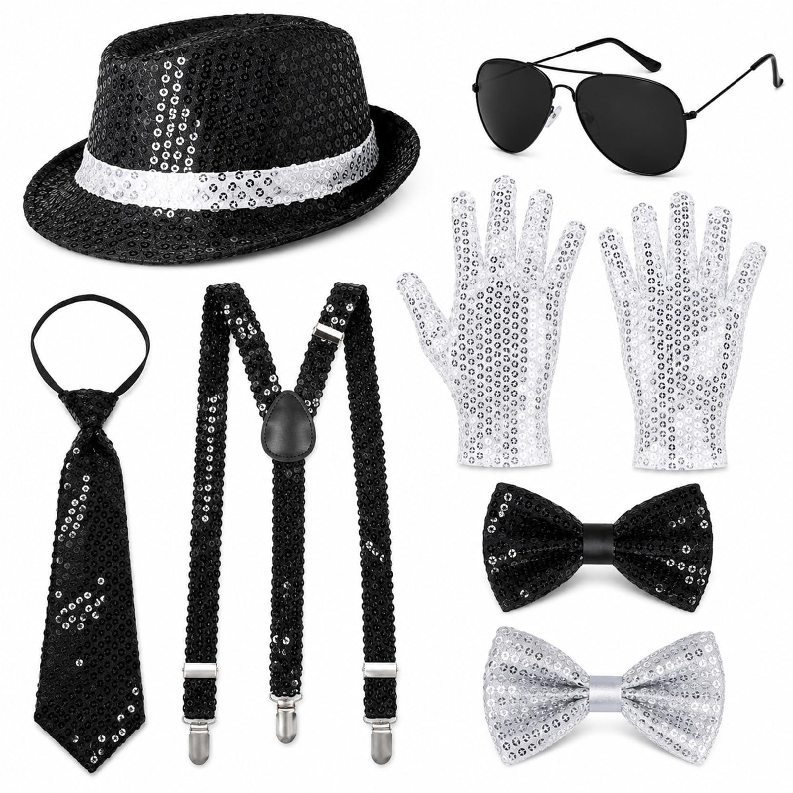 Cabread 7PCS Pop Star Costume Accessories for Men and Women, 80s Disco Set | 7PCS Sequin…