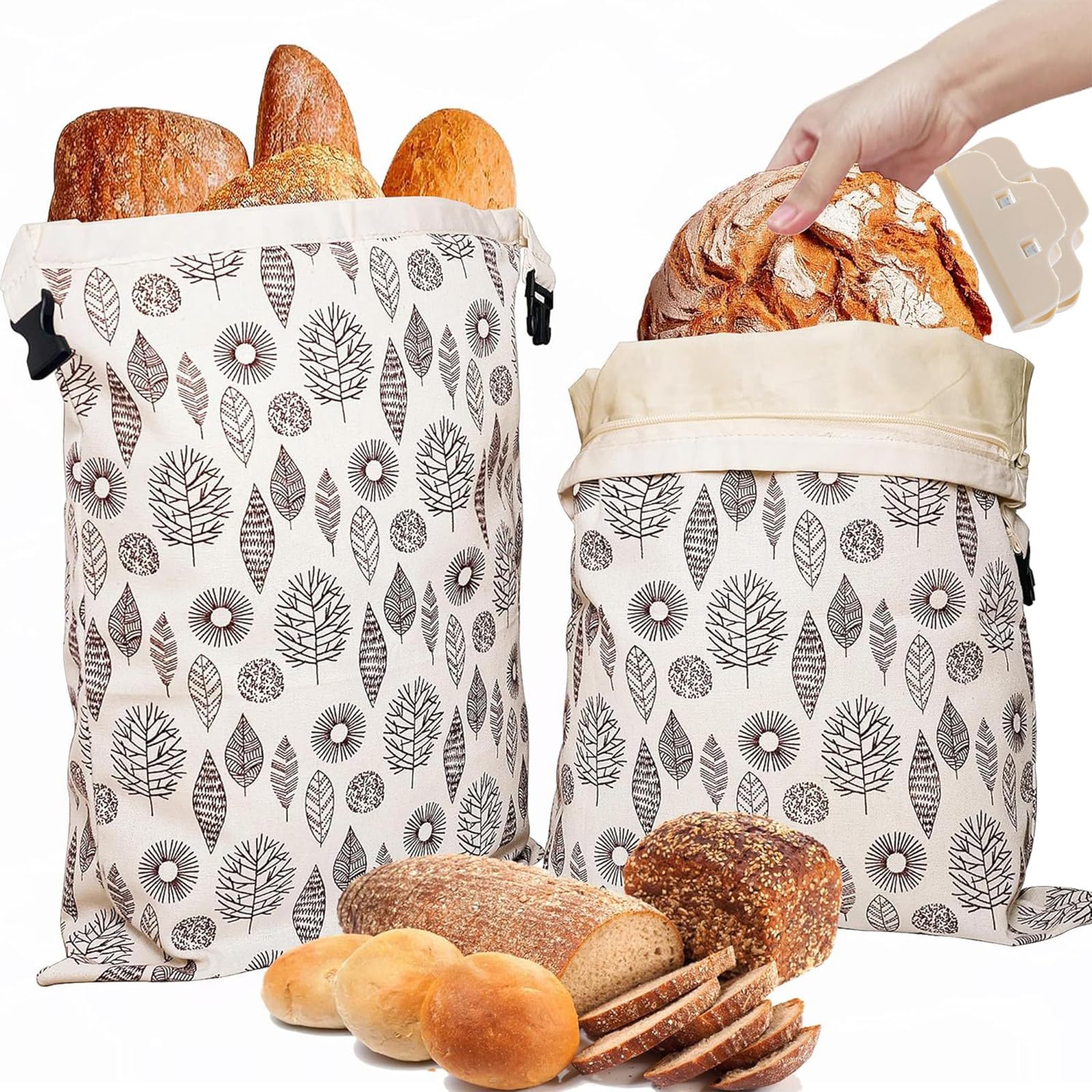Loafguard Beeswax Bag, Reusable Beeswax Bread Bag, 12X17inch Cotton Bees Wax Bread Bags, Stays Fresh Up To 3x Longer, For Keeping Toaster Loaf Sandwich Fruits Vegetables Fresh (B,2PCS)