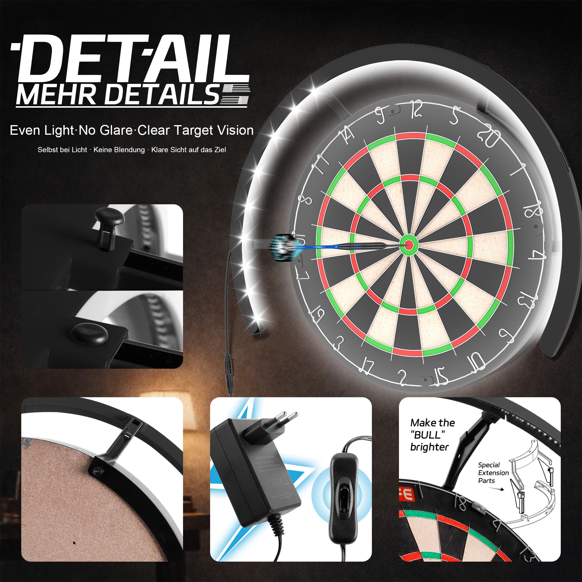 CyeeLife Dartboard Lighting System, Éclairage pour Cible de fléchettes, Anneau Lumineux LED Blanc pour Cible de fléchettes, Système d'éclairage LED pour Cible de fléchette