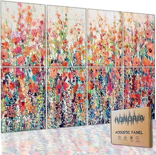 Miniatura 11 de HONORIA Paquete de 8 paneles acústicos artísticos de 48 x 32 pulgadas, paneles de pared autoadhesivos insonorizados, paneles de pared acústicos