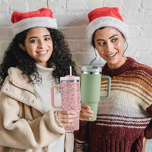 Miniatura 5 de Vaso de Navidad de 40 onzas con asa y pajita, vaso de acero inoxidable con tapa y pajilla, taza para automóvil, deportes al aire libre, viajes,