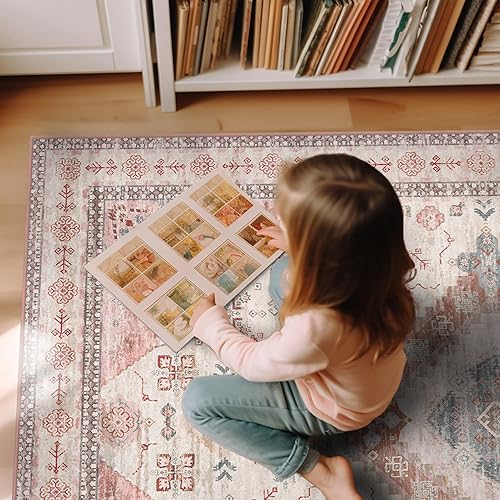 Miniatura 173 de Ashler - Alfombras bohemias vintage de 5 x 8 pies para sala de estar, lavables a máquina con parte trasera antideslizante, alfombra para interiores