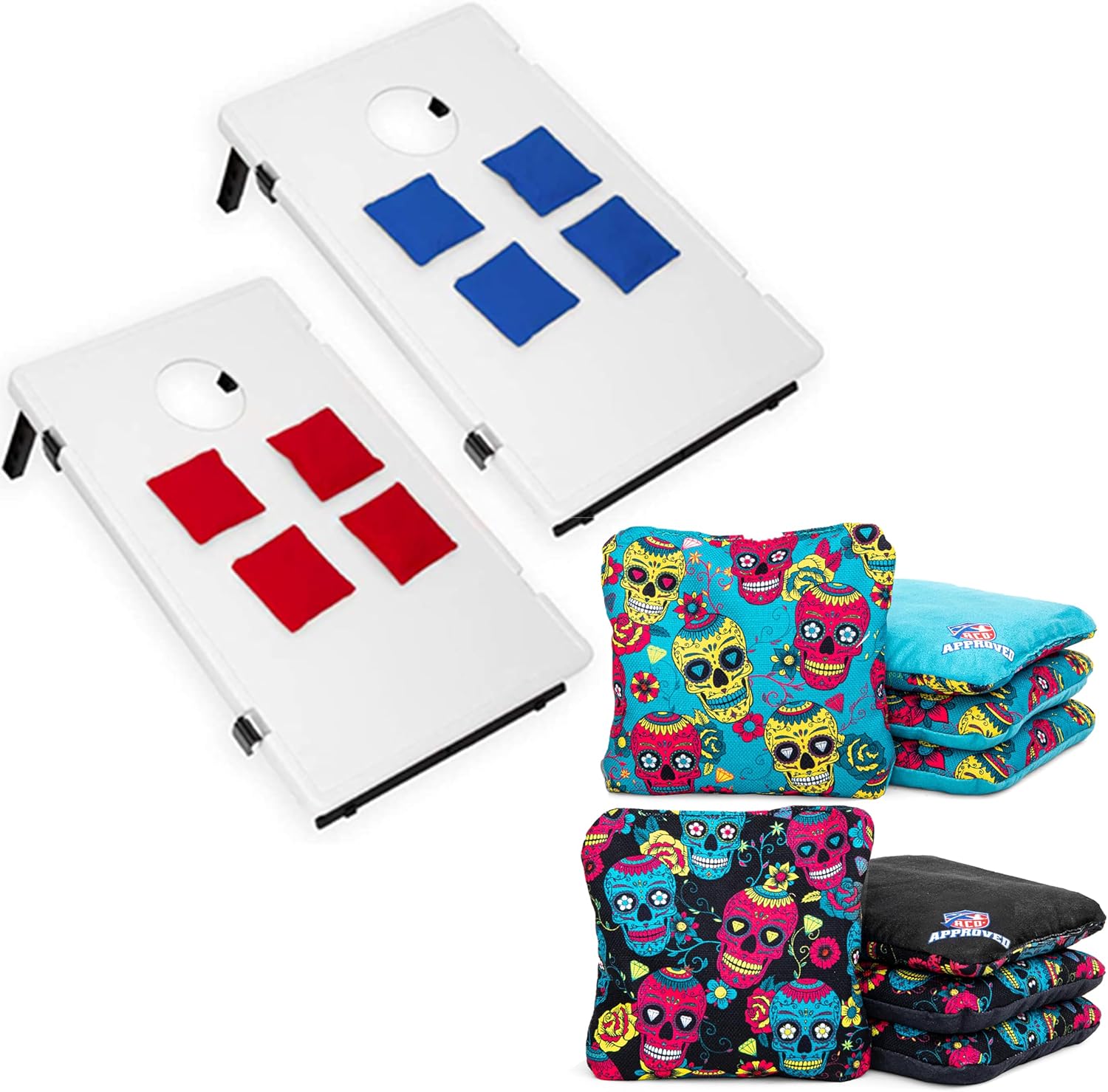 Play Platoon Set of 8 Sugar Skulls Cornhole Bags & All Weather Cornhole Boards