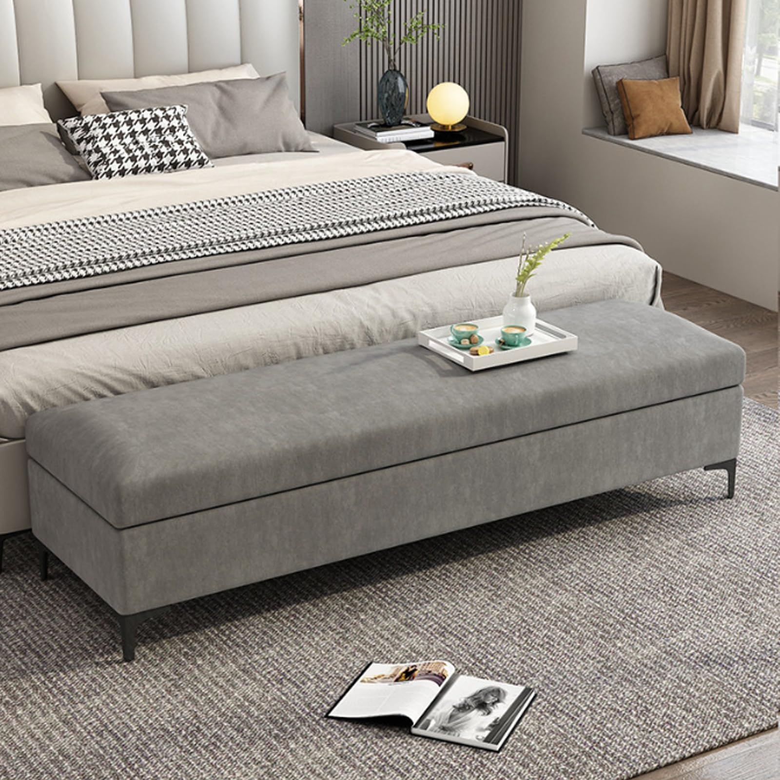 Banc de rangement d’entrée en velours au salon ou dans la chambre