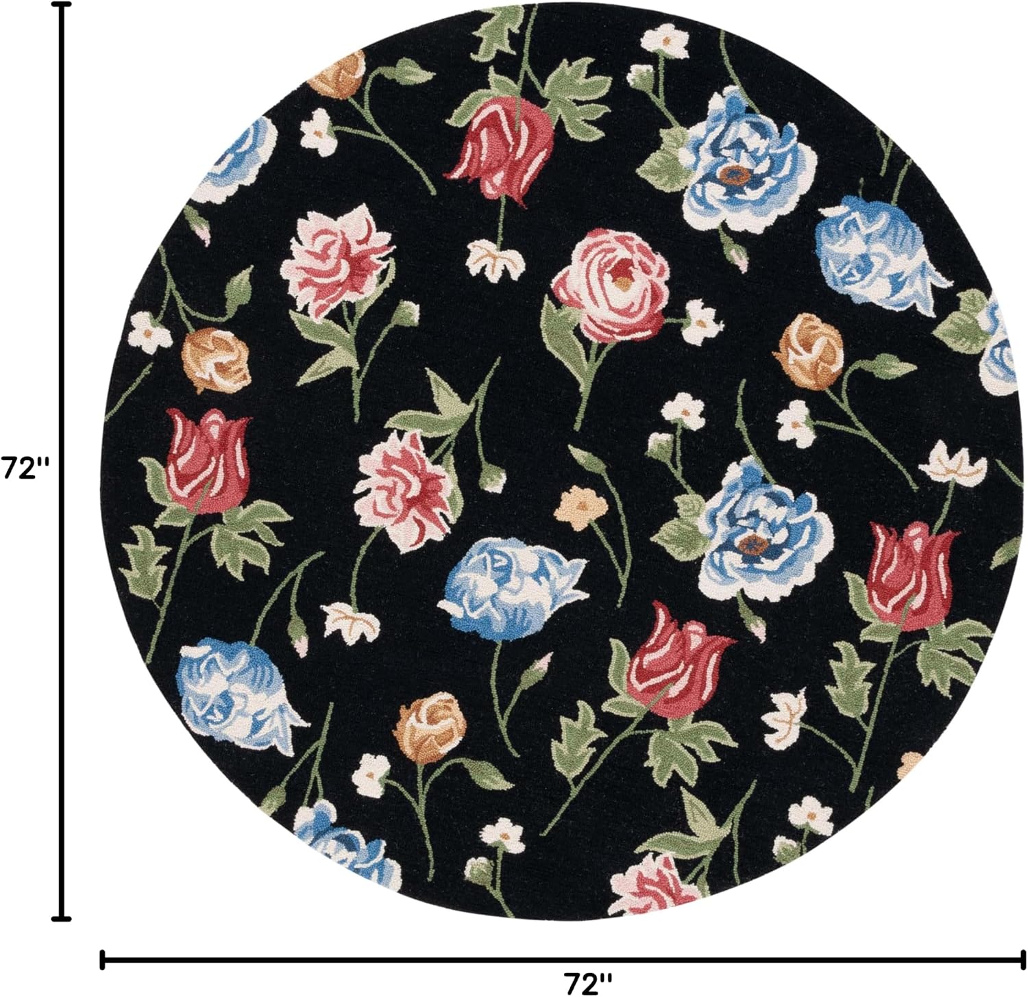 SAFAVIEH Chelsea Collection Area Rug - 6' Round, Black & Red, Floral French Country Design, Handmade Wool, Ideal for the Living Room, Bedroom, Dining Room (HK220Z-6R)
