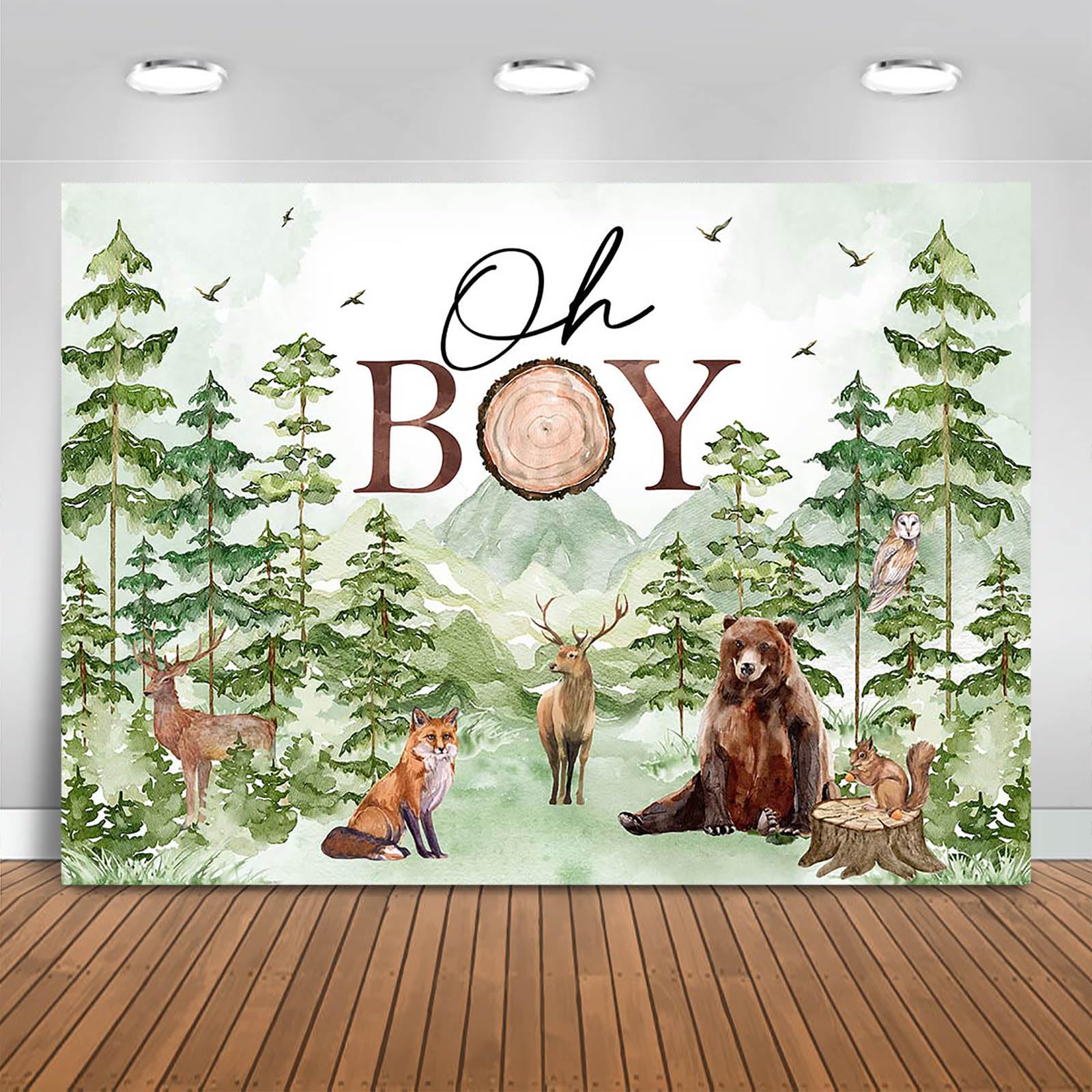 Fitumiw Oh Boy Backdrop 7x5ft Forest Woodland Baby Shower Party Decorations Background for Boys Wilderness Mountain Adventure Baby Shower Banner Photo