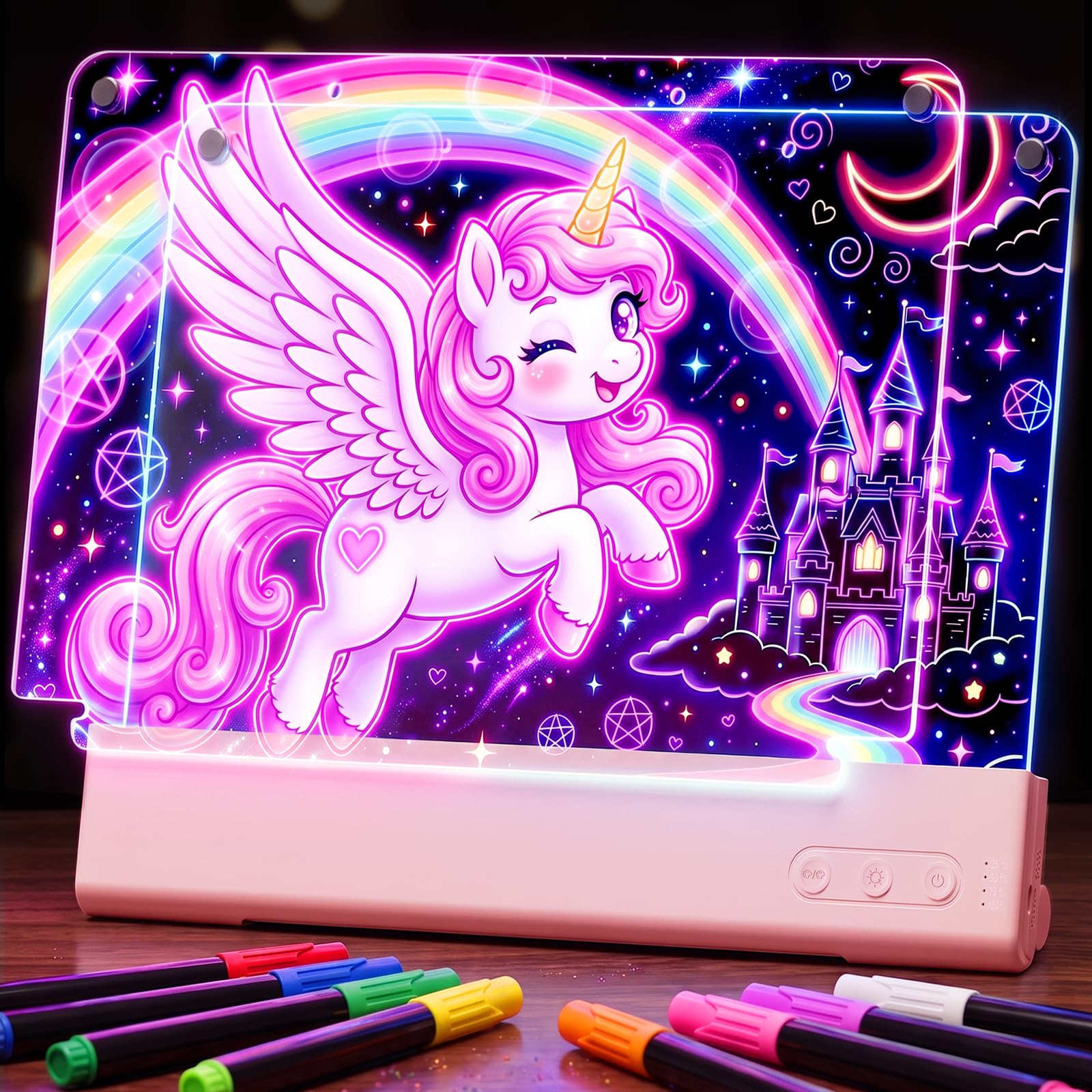 Aspoven LED Drawing Board for Children, Light-Up Double Panel (Pink)