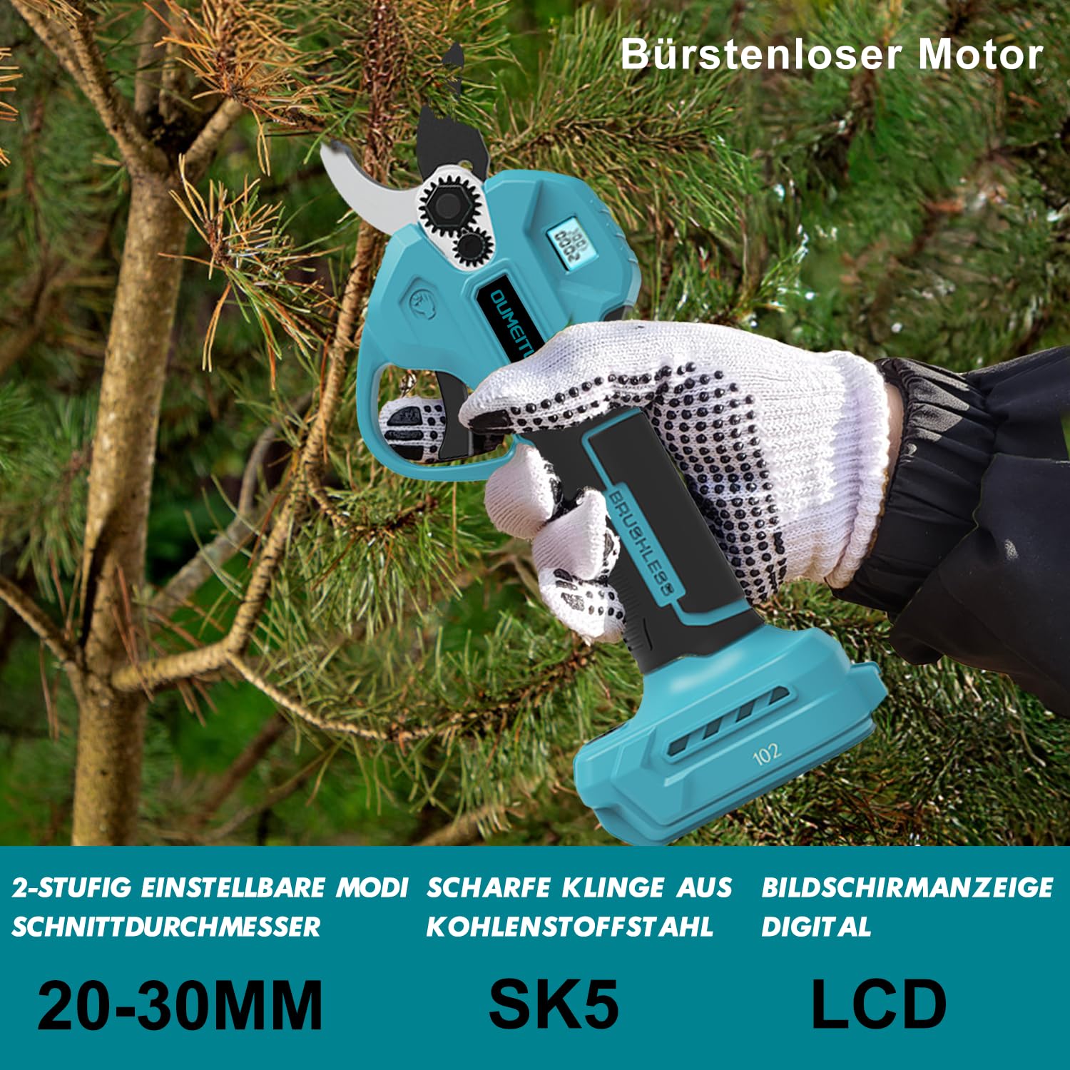 4-in-1 8 Zoll Mini Kettensäge & Akku Elektro Gartenschere für Makita 18V Akkus mit Teleskopstange & 30 mm Akku Astschere, Akku hochentaster mit 2 x 3.0Ah Akku & Bürstenloser, Arbeitsreichweite 4M