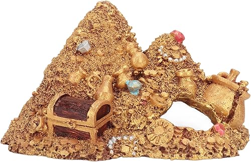 Cueva de decoración de acuario, pecera de resina de simulación de montaña dorada, tesoro de acuario, decoración de escondites de montaña para agua