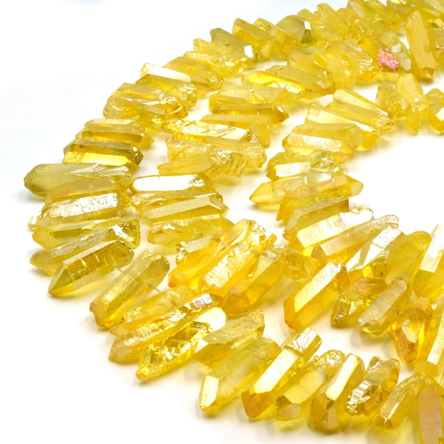 Aura Quartz Point Beads | Mystic Stick Crystal Beads | Loose Beads | Beads for Wire Wrapping | Stick Beads Golden | Golden Yellow