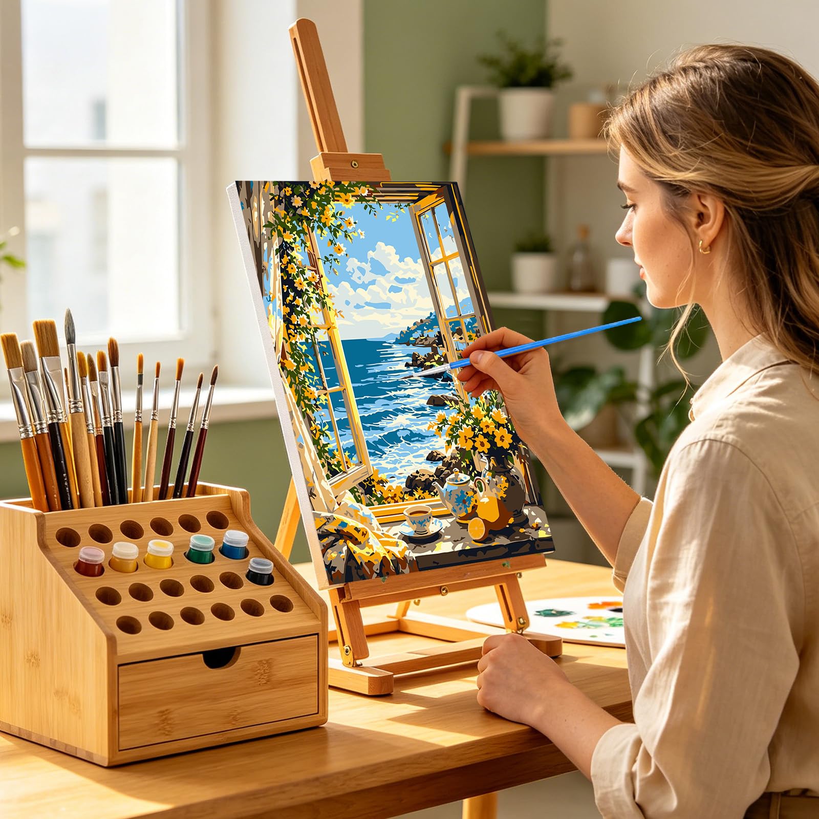 NEWENMO Sea View Paint by Numbers for Adults with Frame 20x30cm