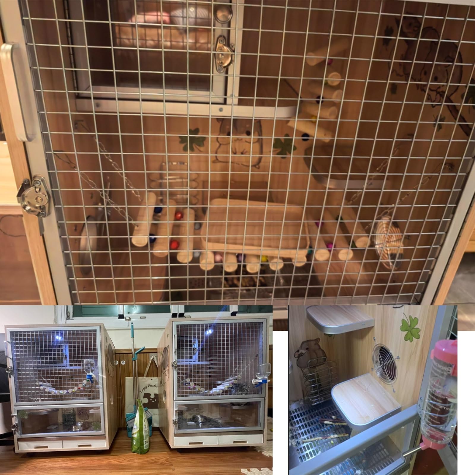 Jaula de ardilla Chinchilla - Hábitat de madera para animales pequeños con rejillas de ventilación transpirables, diseño de nido de hielo, enfriador para verano, apto para varias mascotas pequeñas, 60