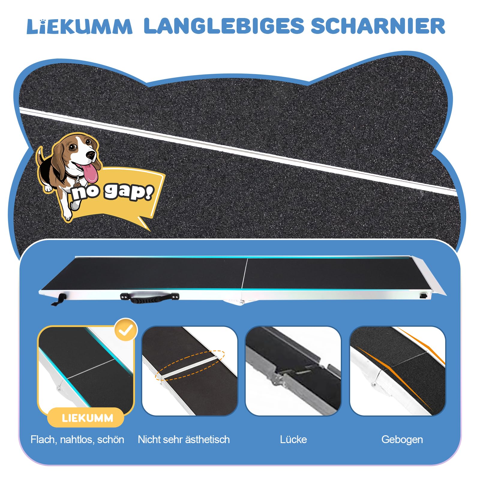 LIEKUMM Rampa para Perros, 184,5 cm Perro Rampa para Coches, 180kg Tragkraft Plegable para Mascotas, Rampa de para Perros para Coche Antideslizante