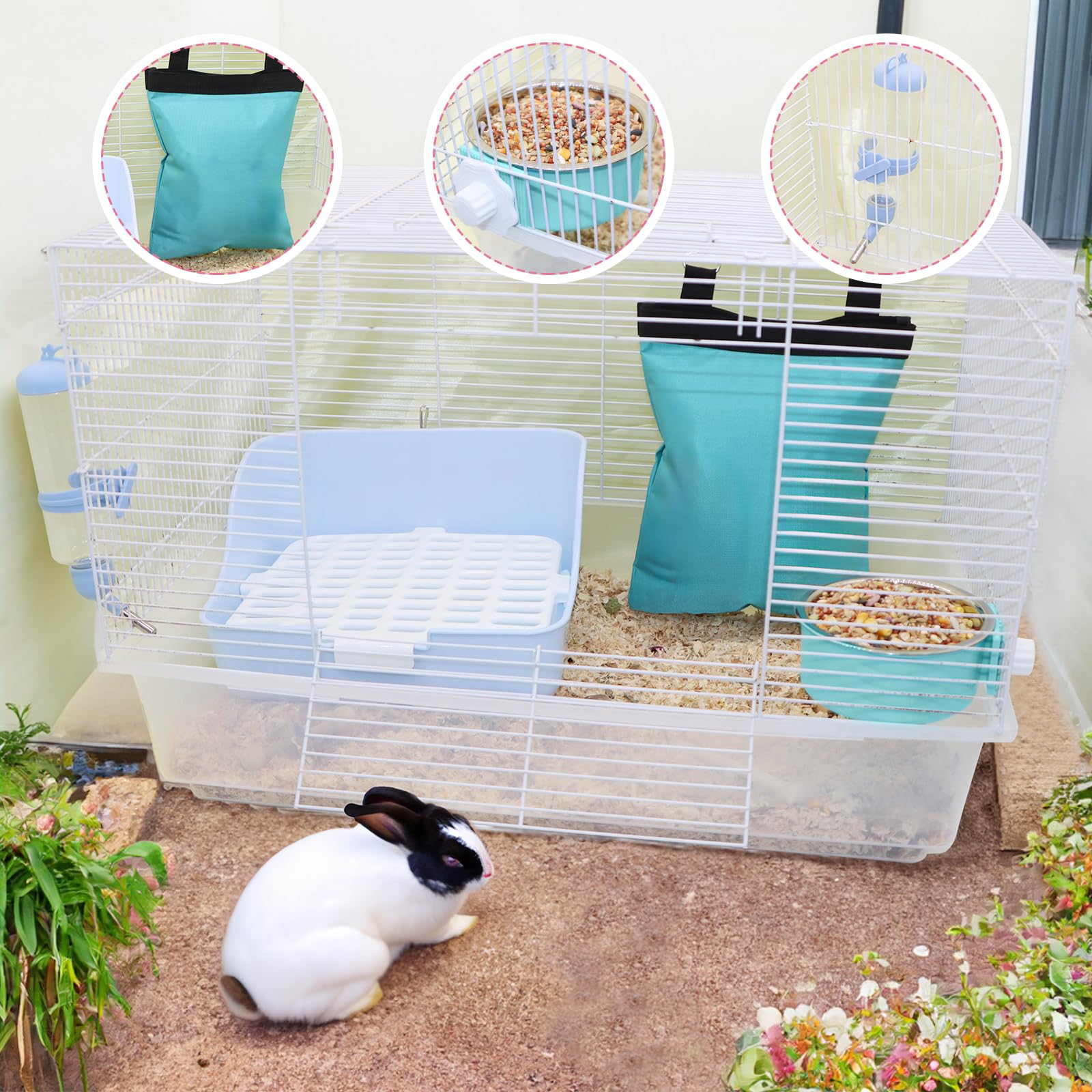 Rabbit Litter Box Trainer with Hay Feeder Hanging Bowls Water Dispenser for Cage Drawer Pan Litter Bedding Small Animal Pet Toilet Bunny Guinea Pigs Chinchilla Ferret Small Animals Blue - image 2