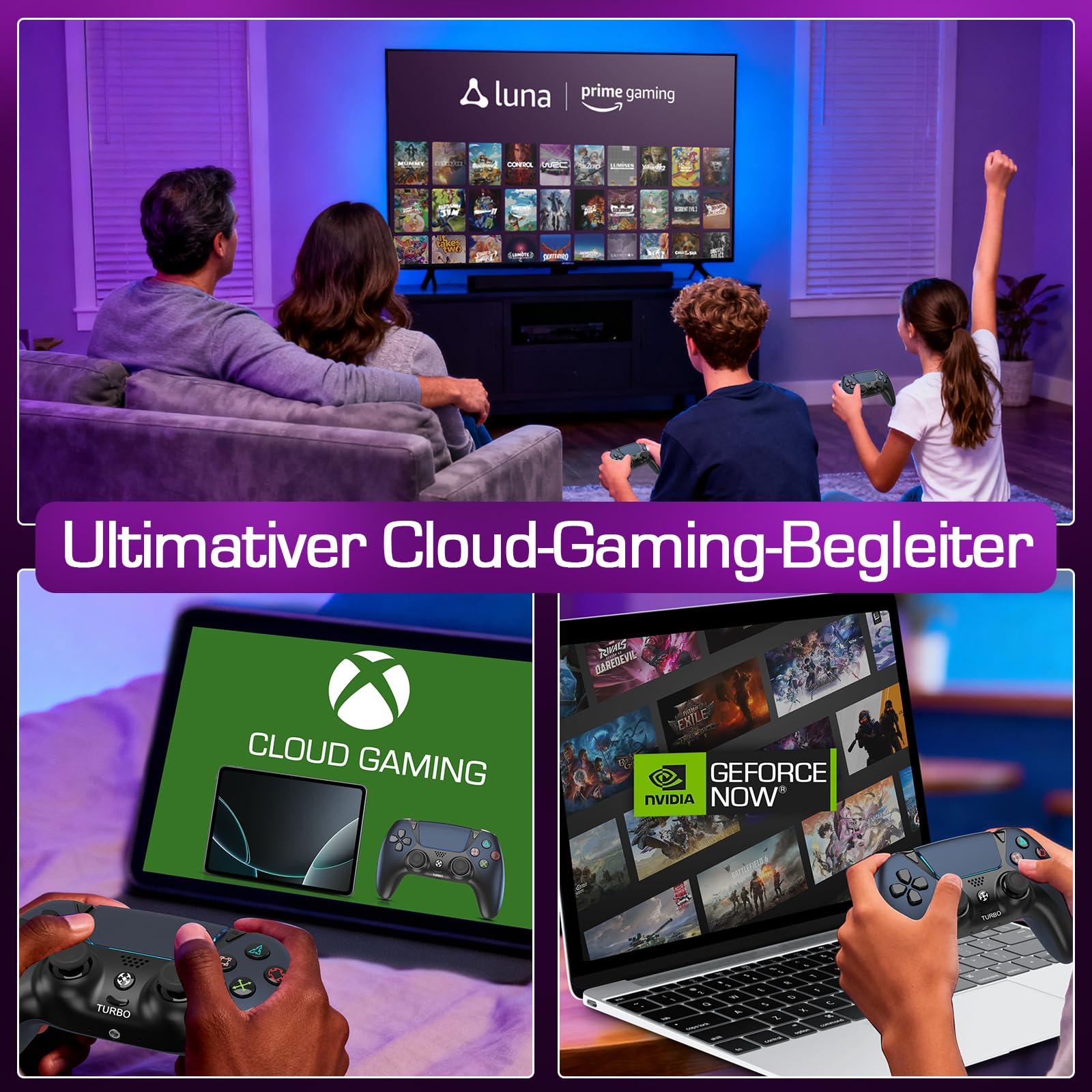 Ymir Wireless Luna Controller für Fire TV Stick, PC Bluetooth Gamepad, ALPS Joysticks ohne Drift Turbo Gyro 1200mAh Akku Schwarz