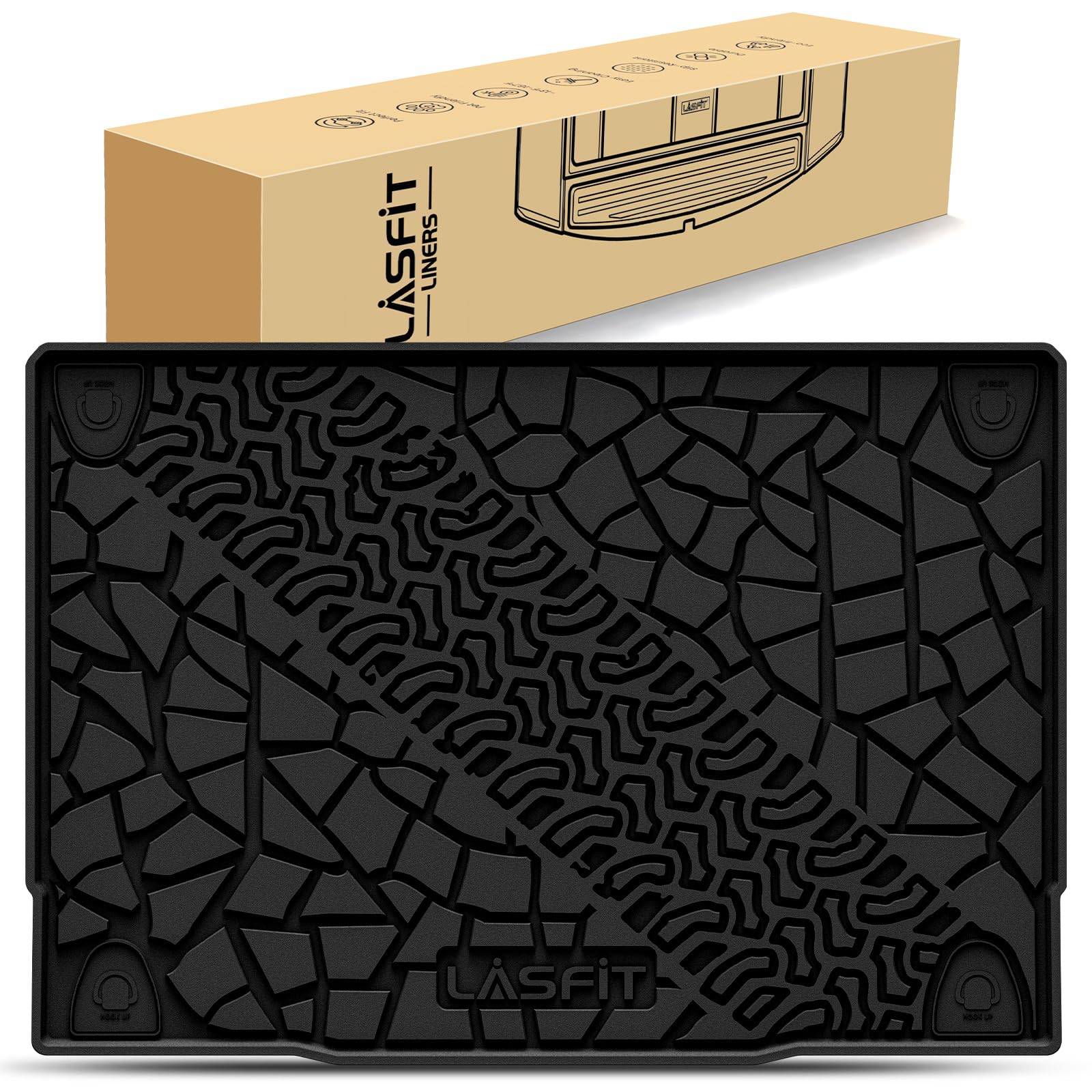 LASFIT Trunk Mats for Ford Bronco 4-Door 2021 2022 2023, All Weather TPE Cargo Liners Custom Fit Floor Mats