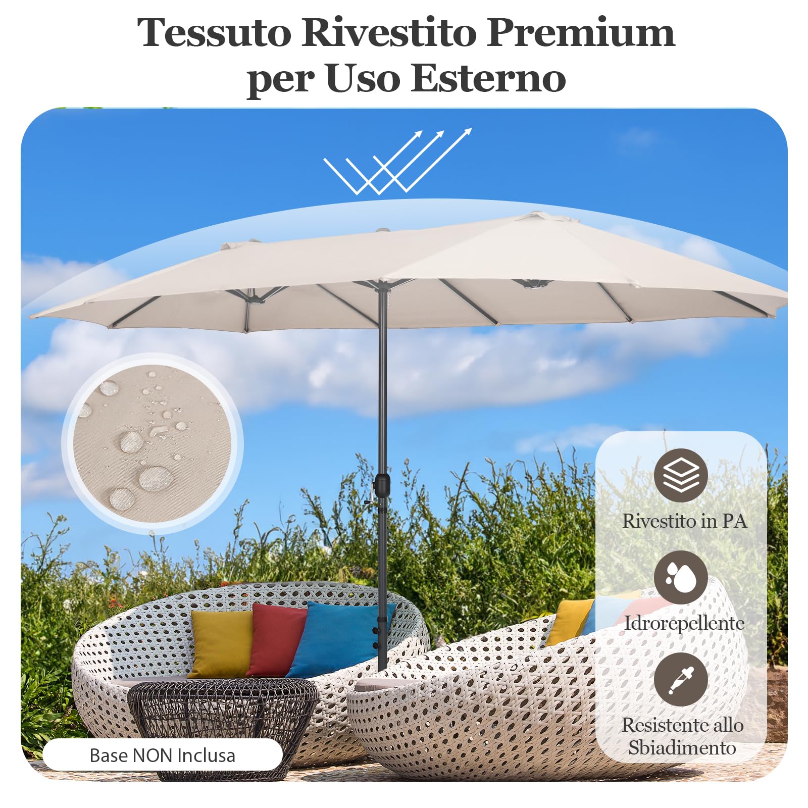 RELAX4LIFE Ombrellone Doppio da Giardino, Ombrellone da Balcone con Manovella, Parasole Impermeabile per Giardino, Patio, Coltile e Terrazza (Beige, 470 x 280 cm)