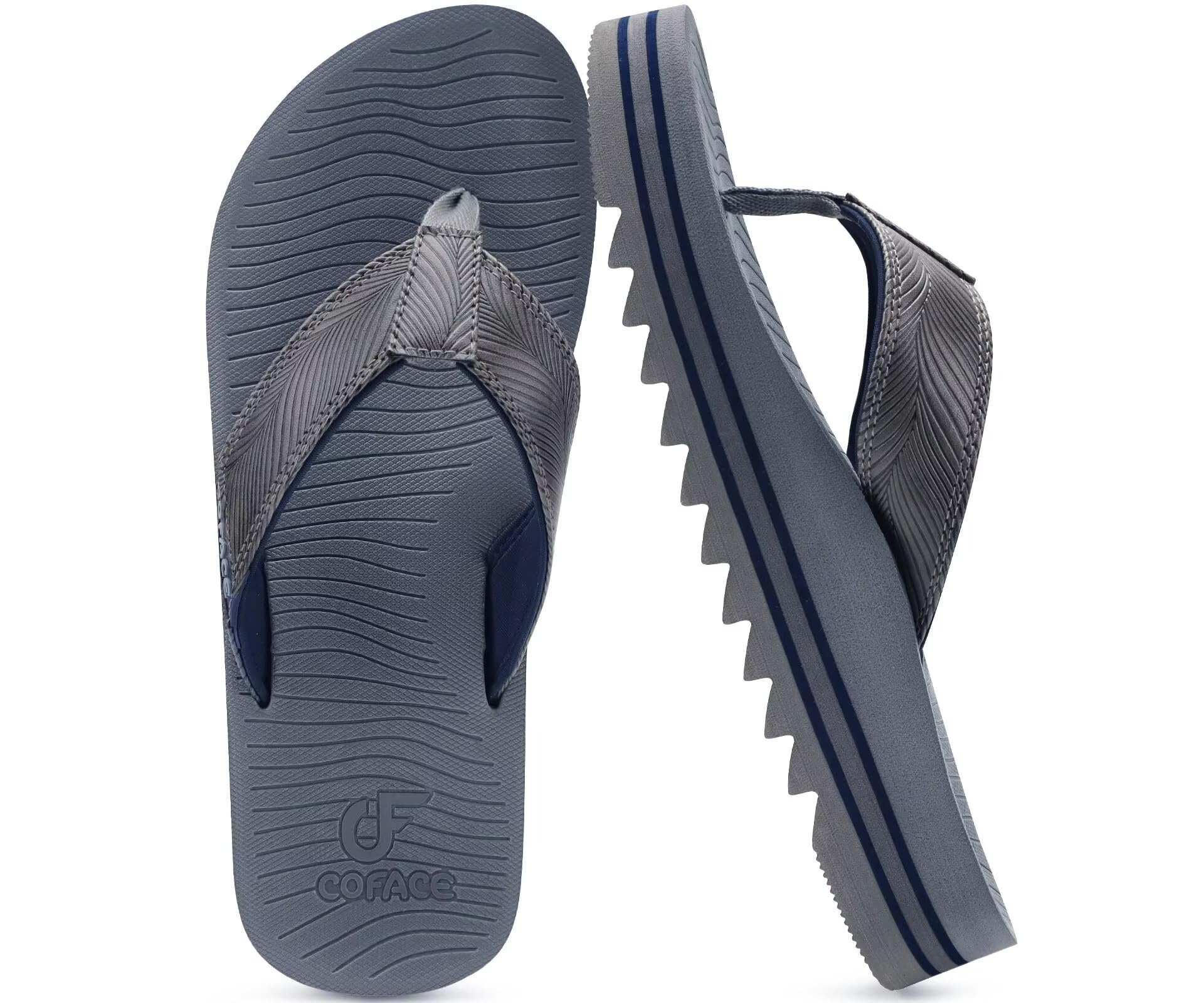 COFACE Mens Arch Support Flip Flops Yoga Mat Comfortable Thick Cushion Recovery Walking Thong Sandals Lightweight Slip On Summer Beach Slippers