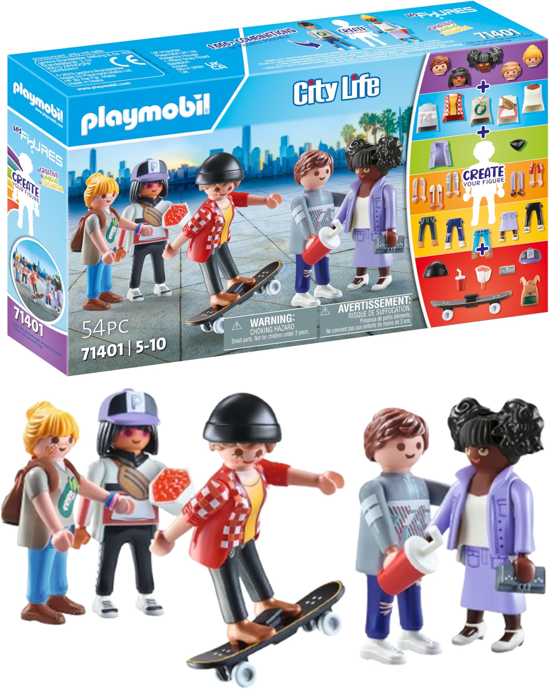 My Figures 71401 Fashion, City Life, 5 Toy Figures with Over 1000 Combination Options, with Accessories such as Skateboard, Hat and Handbag, Toy for Children from 5 Years