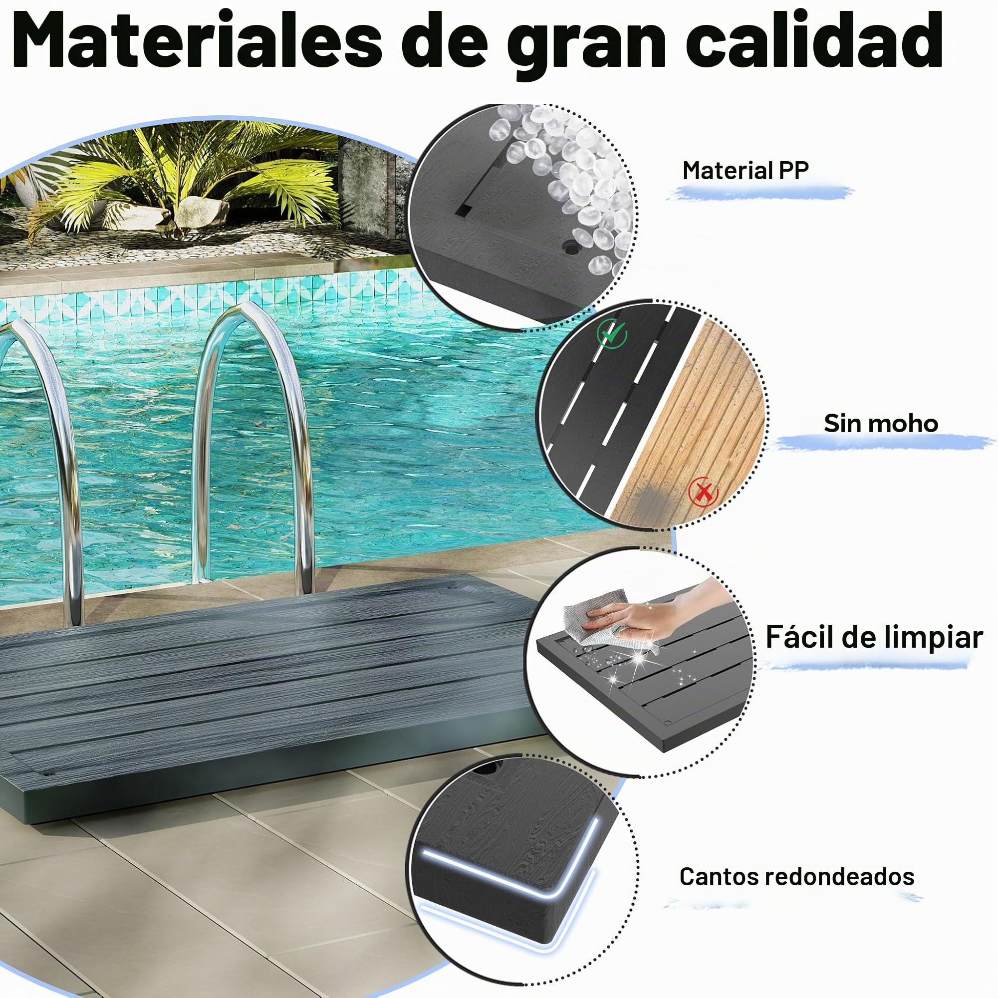 UISEBRT Elemento de Suelo para Ducha Solar de WPC, Placa de Suelo para Ducha de jardín, Piscina, Escalera para Piscina, Ducha, Antideslizante, Antracita, 100 x 65 x 4 cm
