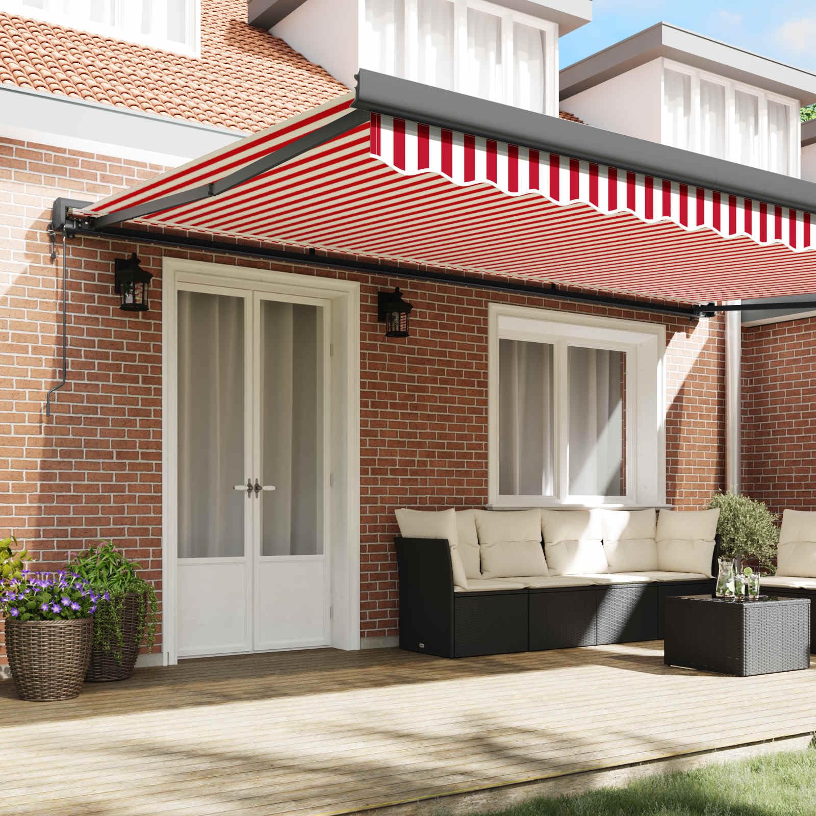 Einziehbare Markise 500 x 300 x 165 cm, Gelenkarmmarkise für Garten und Terrasse, Rot und Weiß