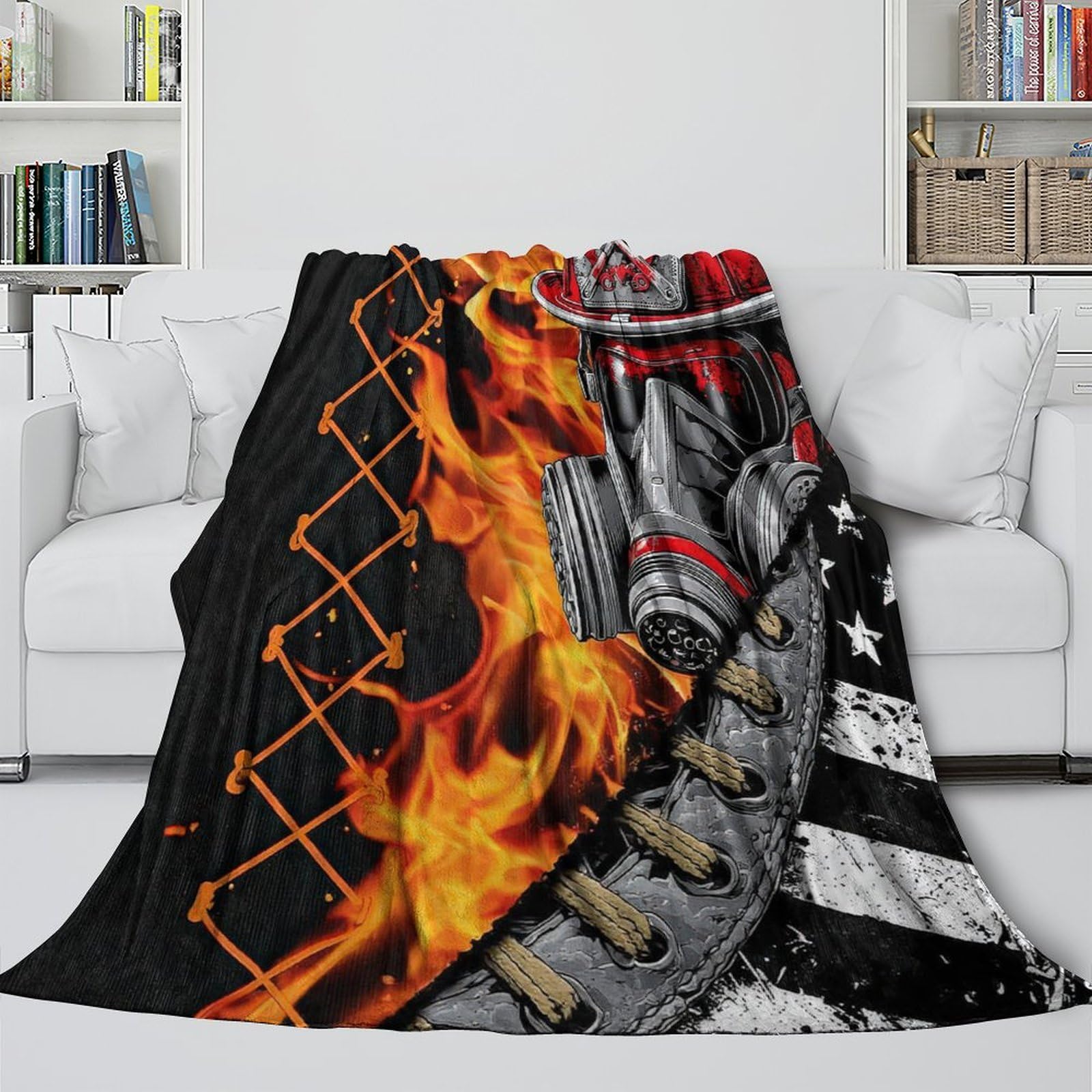 stampa 3D firefighter helmet plaid in pile microfibra biancheria da letto morbido coperta in pile anti-pilling per giovani amanti delle serie tv urban streetwear 80×90inch(200x230cm)