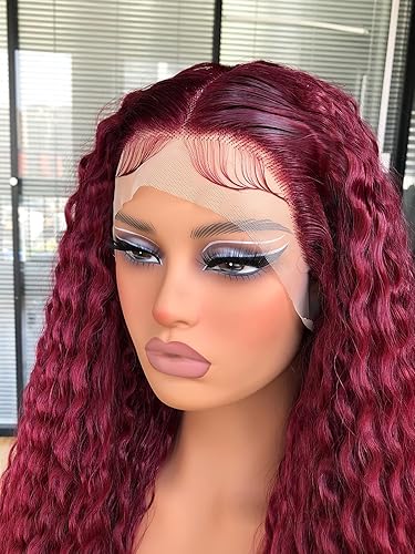 Miniatura 10 de Annivia Pelucas largas y rizadas con encaje frontal para mujeres negras, predepiladas con abuelitos, peluca frontal de encaje de onda profunda, afro