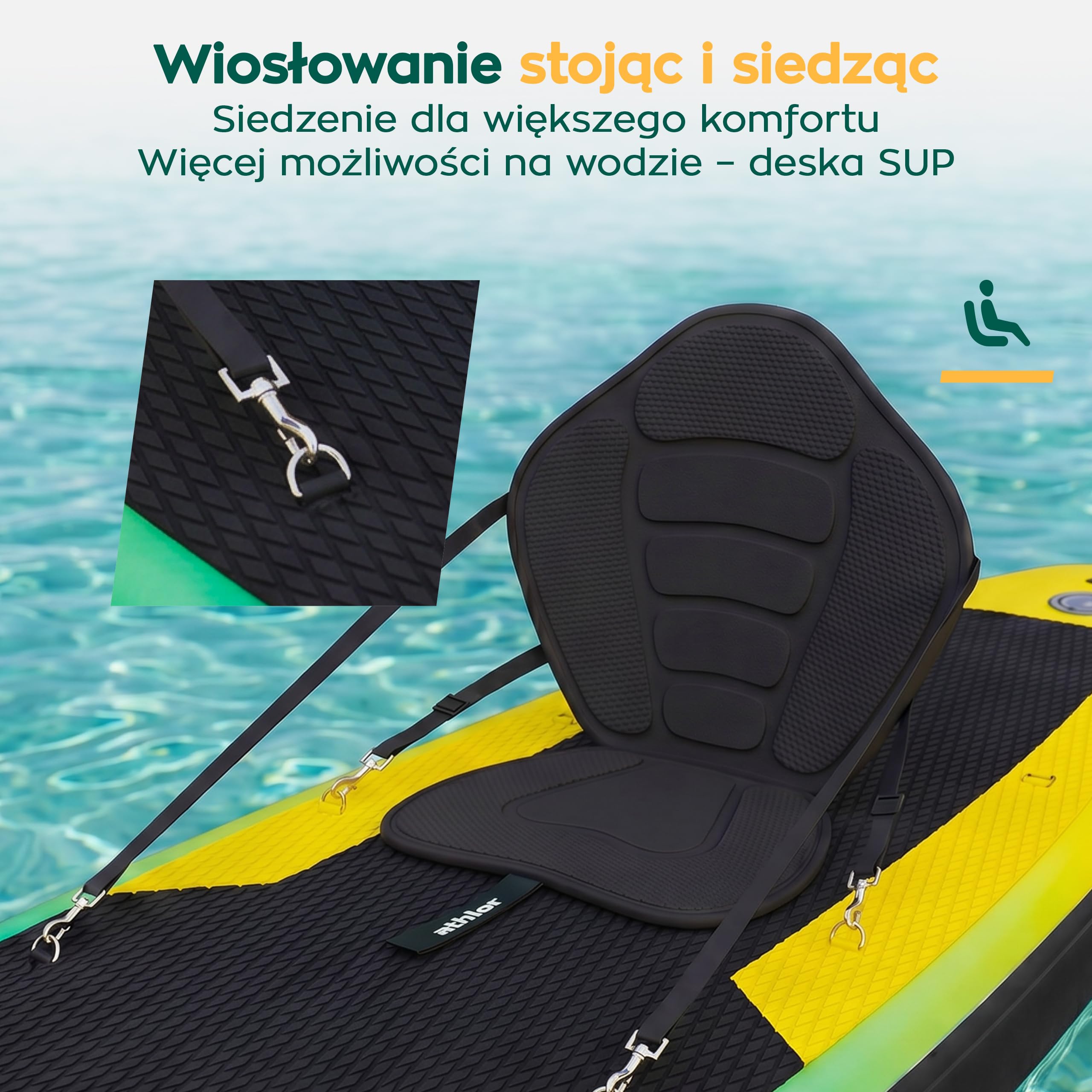 Athler Cobia 320 Stand up Paddling Board – deska SUP do 180 kg – kompletny zestaw z siedziskiem kajakowym i wiosłem 2 w 1 – 350 x 80 cm