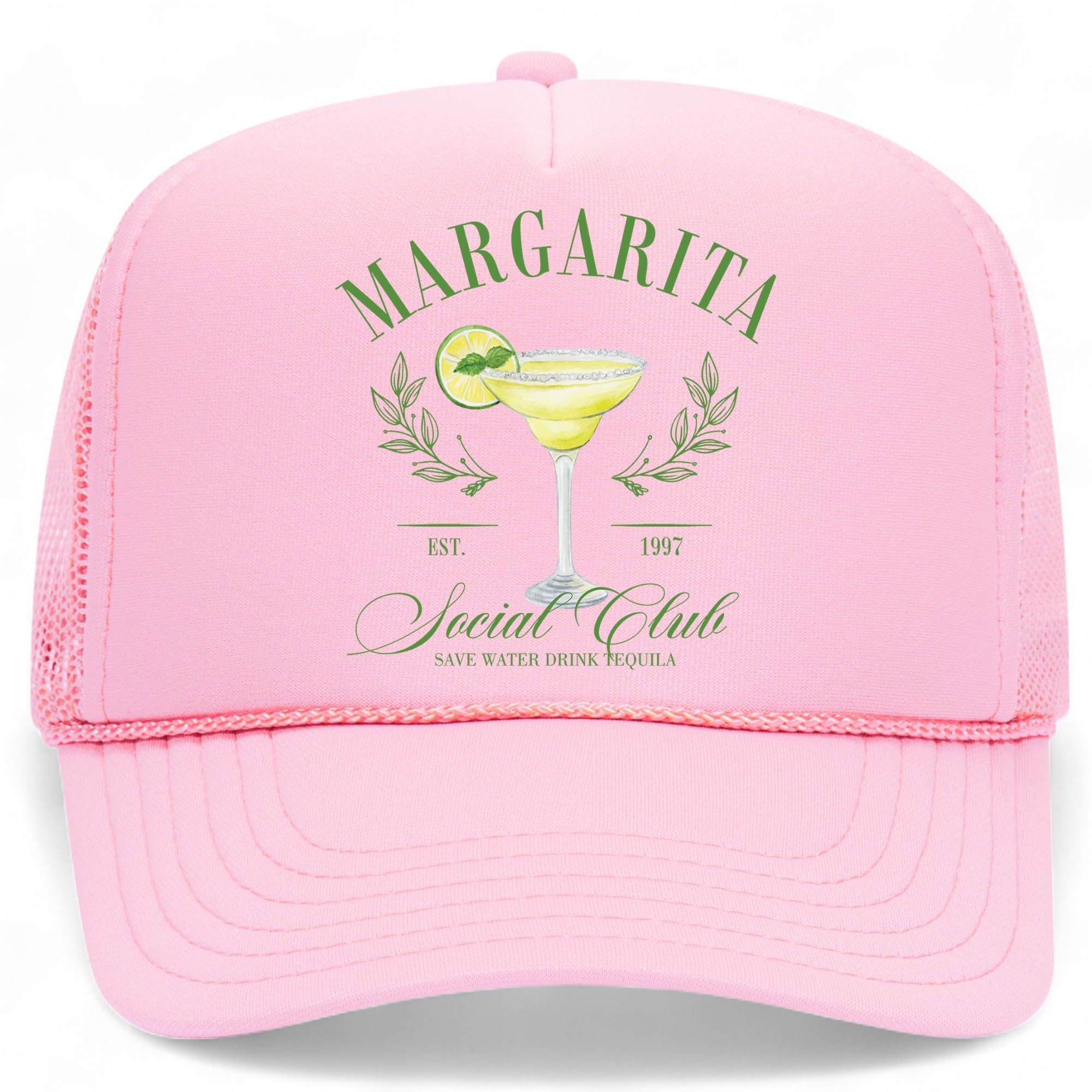 Margarita Social Club Trucker Hat | Margs Tequila Drinking Funny Cute Drinks | Premium Mesh Foam Trucker Hat for Men & Women (US, Alpha, One Size, Pink)