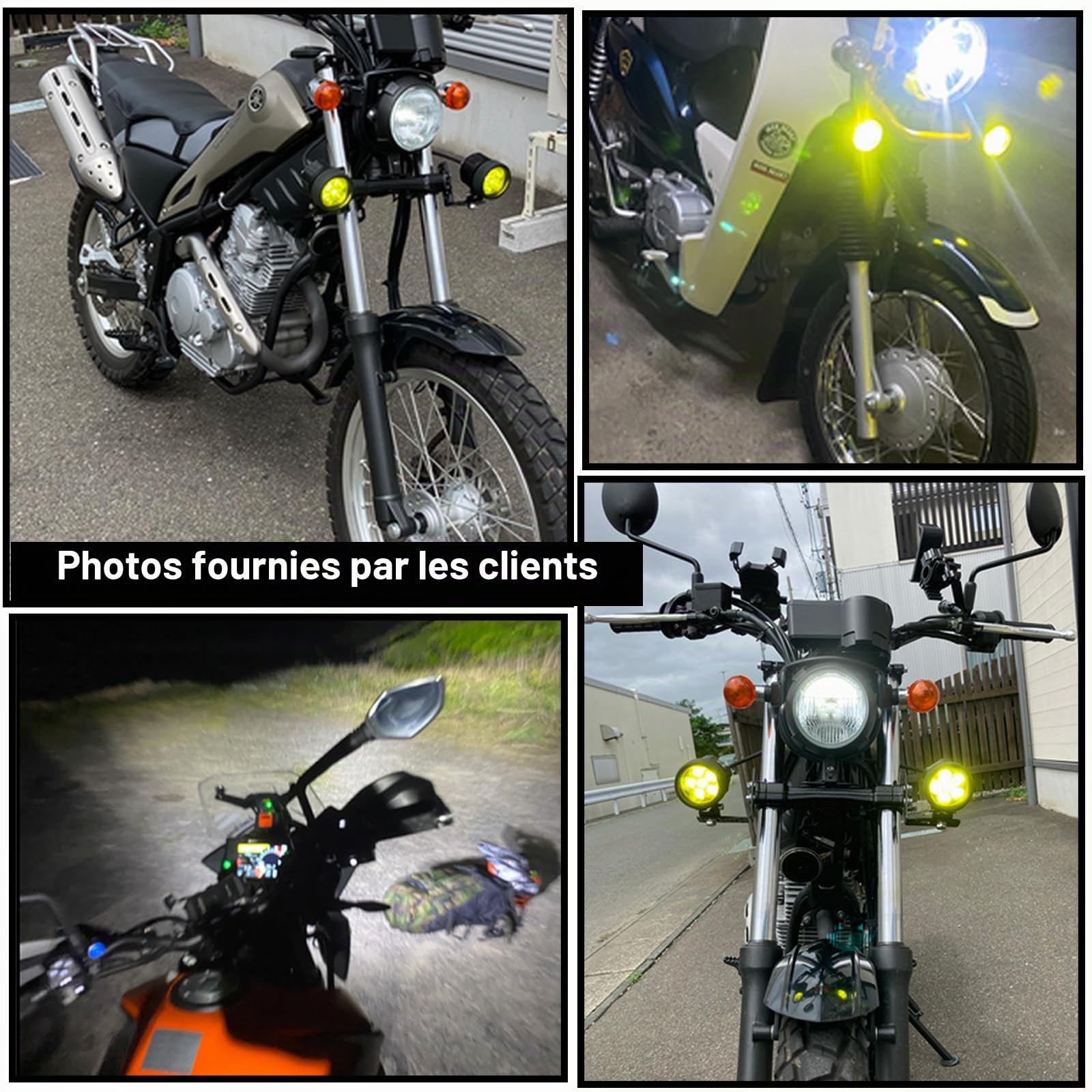 feux additionnels moto led, phare led moto, projecteur lampe kit jaune/blanc 12V/24V 60W + Interrupteurs + Housse de Protection + Harnais de Câblage pour, 2Pcs