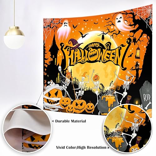 Miniatura 2 de Mocsick - Telón de fondo de Halloween para fotografía, noche naranja, luna, decoración de fiesta de Halloween, dulce o truco, calavera, calabaza,