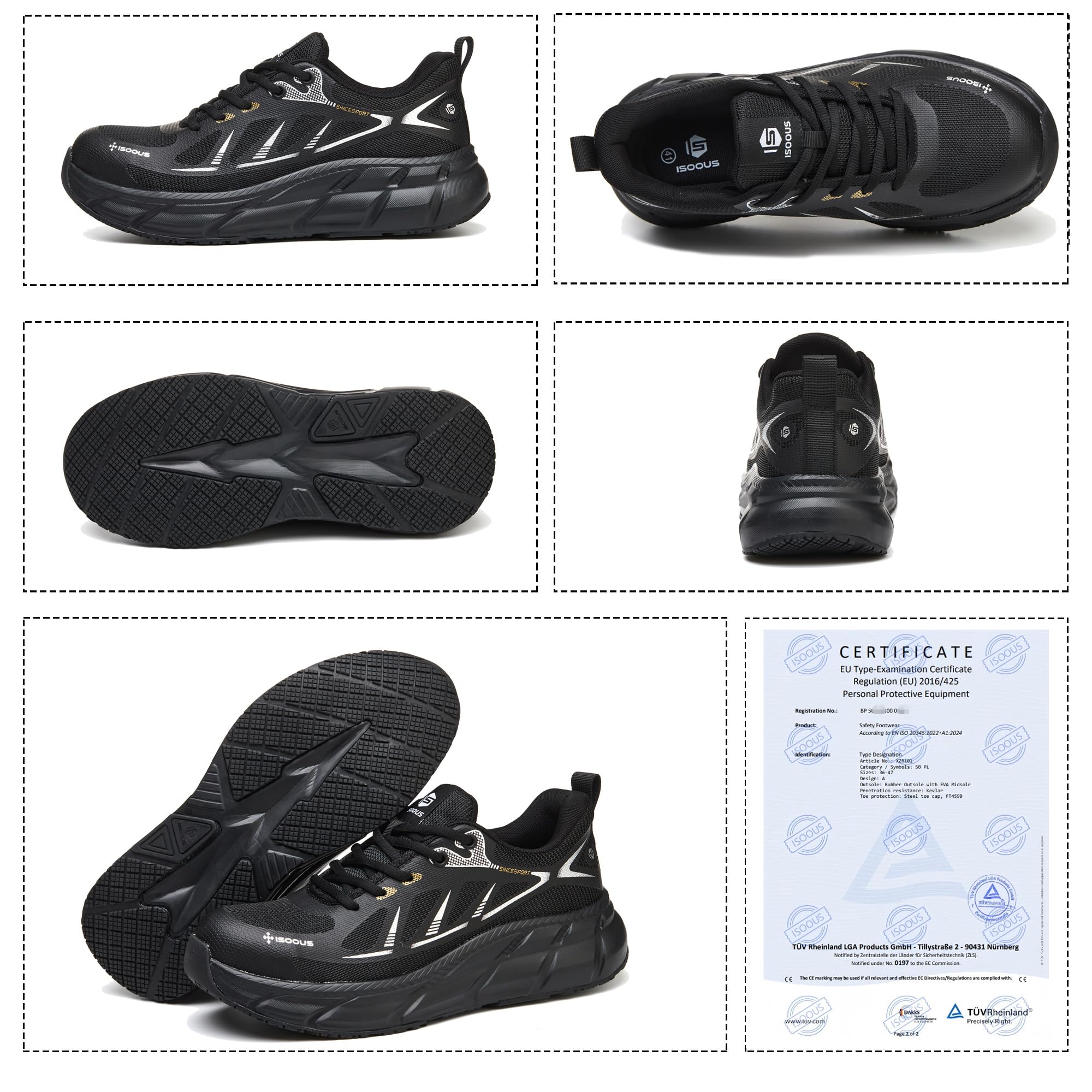 ISOOUS Arbeitsschuhe Herren Sicherheitsschuhe Damen Stahlkappenschuhe | Schutzschuhe mit Stahlkappe,Atmungsaktiv,rutschfest,Leicht,Durchtrittsicher,für Bau, Werkstatt & Logistik