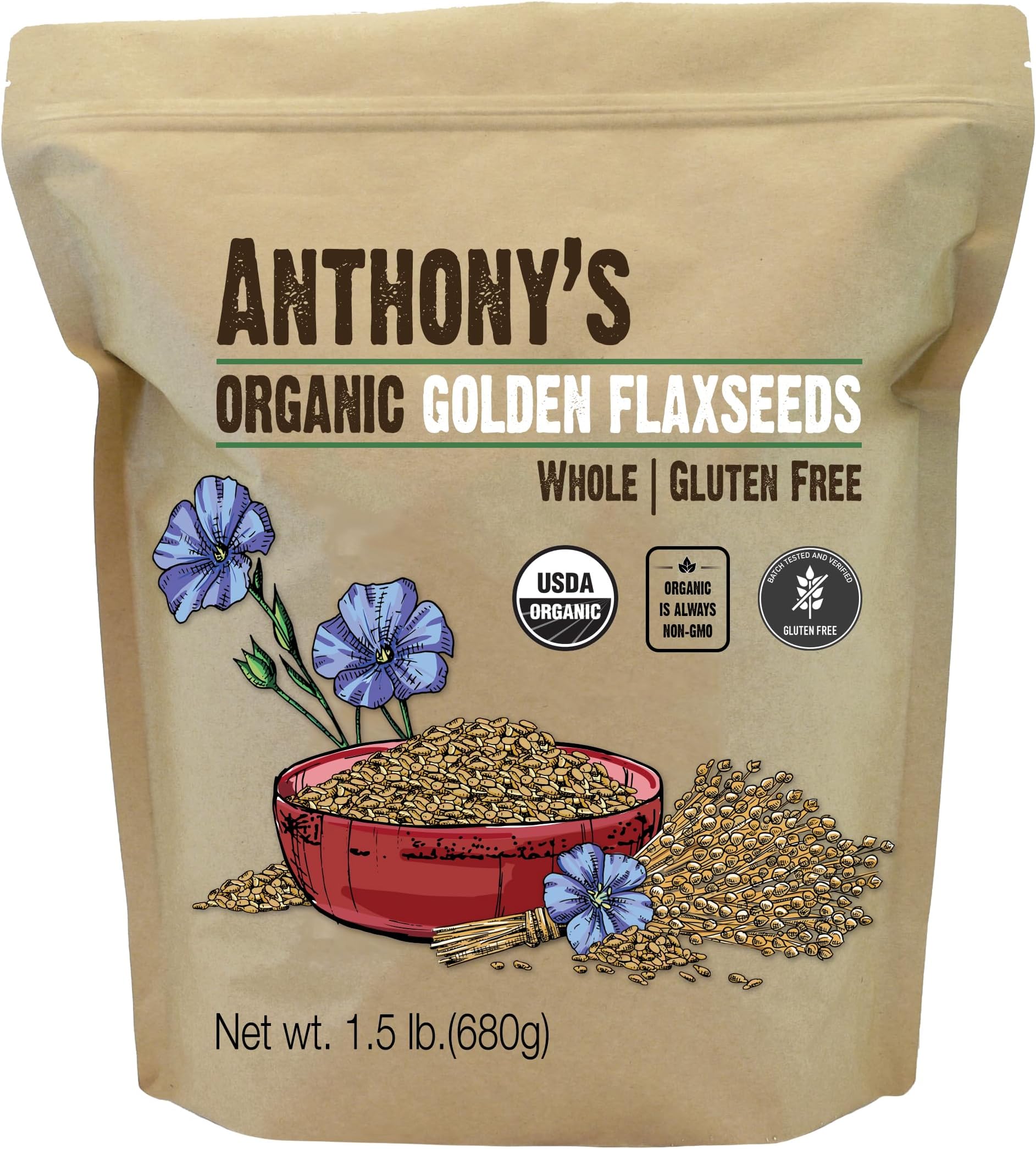 Organic Whole Golden Flaxseeds, 0.7 kg, Gluten Free, Non-GMO, Vegan