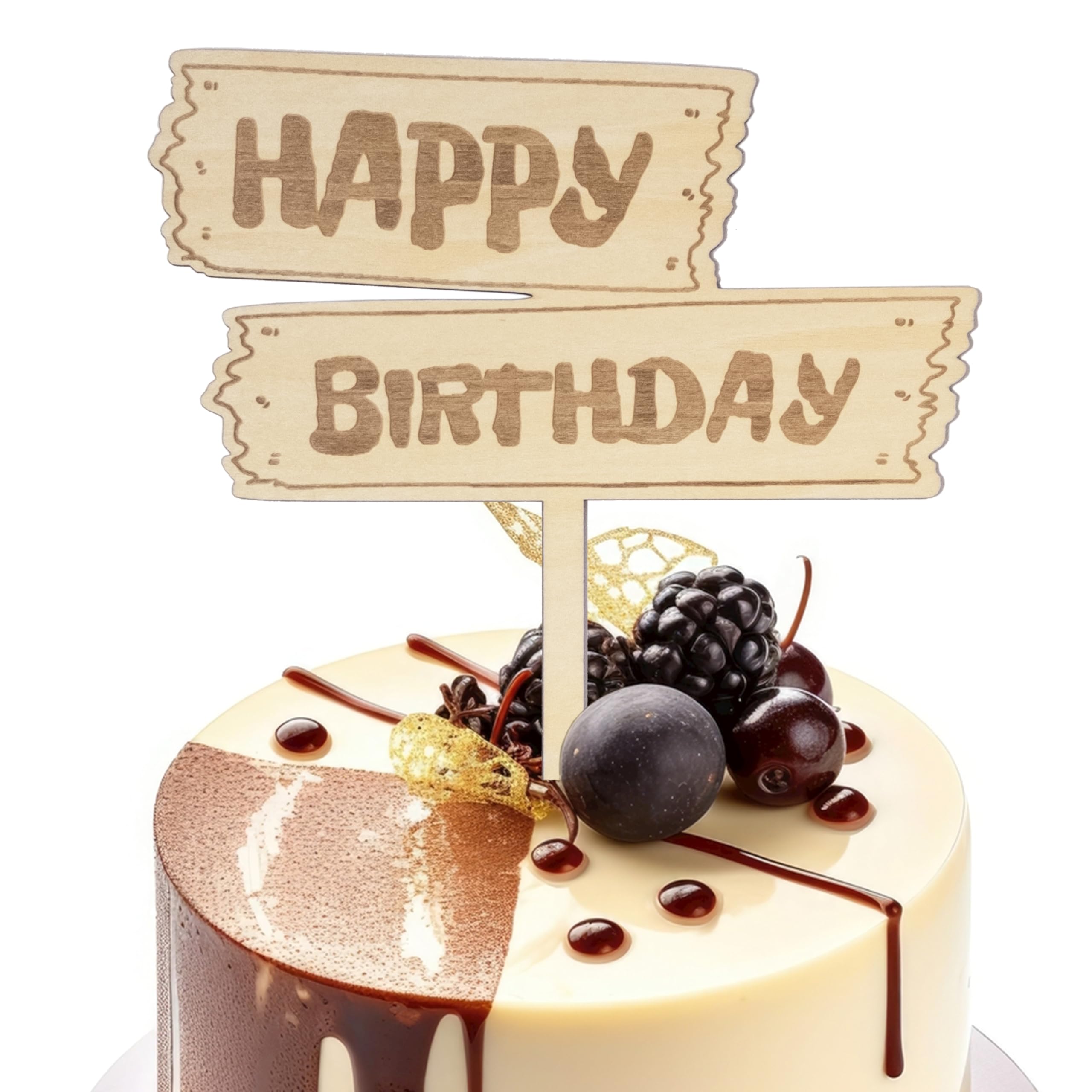 "Happy Birthday" Wooden Cake Decoration, Wood Grain Cake Decoration, Photo Prop, Anniversary/Birthday.Cake Topper