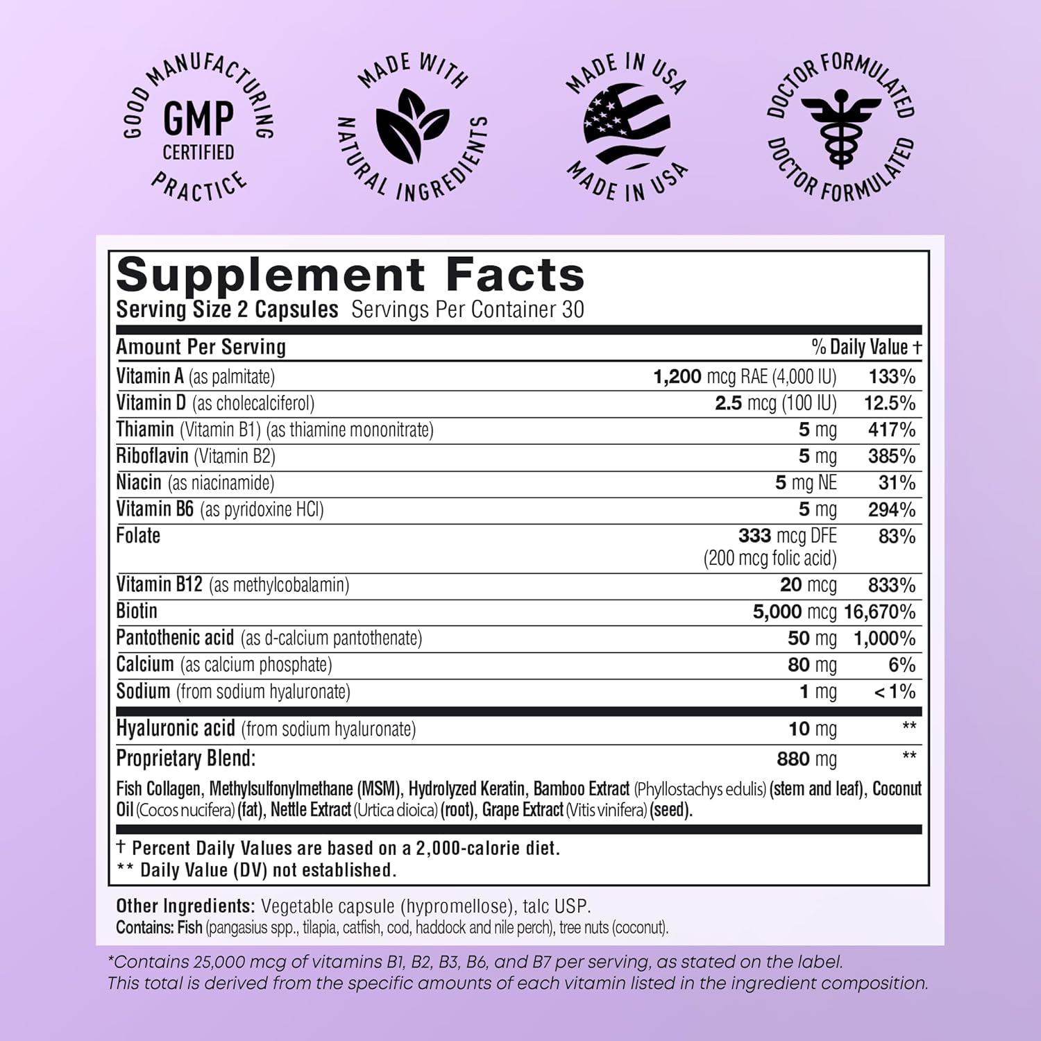 Biotin and Collagen Supplements with Keratin – Hair Vitamins – Hair Skin & Nails Vitamins with Biotin, Collagen, B Complex – Made in USA – Biotin Supplement for Strong Hair, Skin & Nails – 60 Capsules Biotin and Collagen Supplements with Keratin – Hair Vitamins – Hair Skin & Nails Vitamins with Biotin, Collagen, B Complex – Made in USA – Biotin Supplement for Strong Hair, Skin & Nails – 60 Capsules