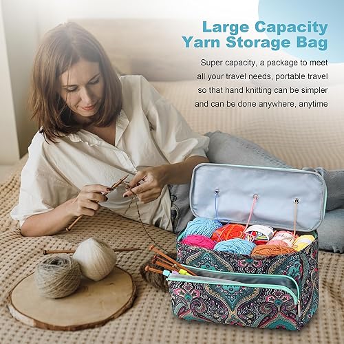 Miniatura 6 de Bolsa de ganchillo, organizador de almacenamiento de hilo sin enredos con 3 ojales, bolsa de proyectos de punto y organizador grande de suministros