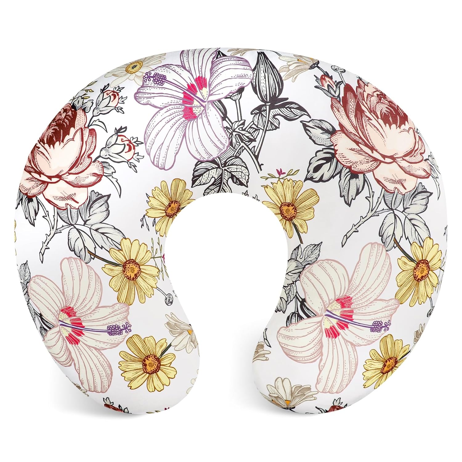 Floral Nursing Pillow Cover, Breastfeeding Pillow Slipcover for Baby Girls,Toddler Bedding Set for Girls, 4 Piece Toddler Comforter Bed Sets, Ultra Soft Breathable Boho Kids Bed Set