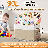 Vista 3 de Caja grande de almacenamiento de juguetes con tapa, organizador de almacenamiento de juguetes mejorado con divisor plegable para niños y niñas, sala