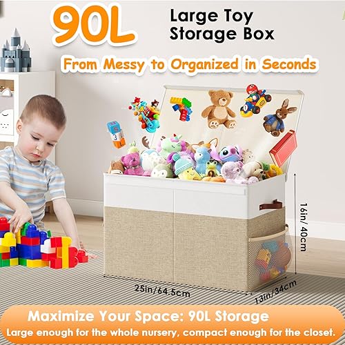 Miniatura 3 de Caja grande de almacenamiento de juguetes con tapa, organizador de almacenamiento de juguetes mejorado con divisor plegable para niños y niñas, sala