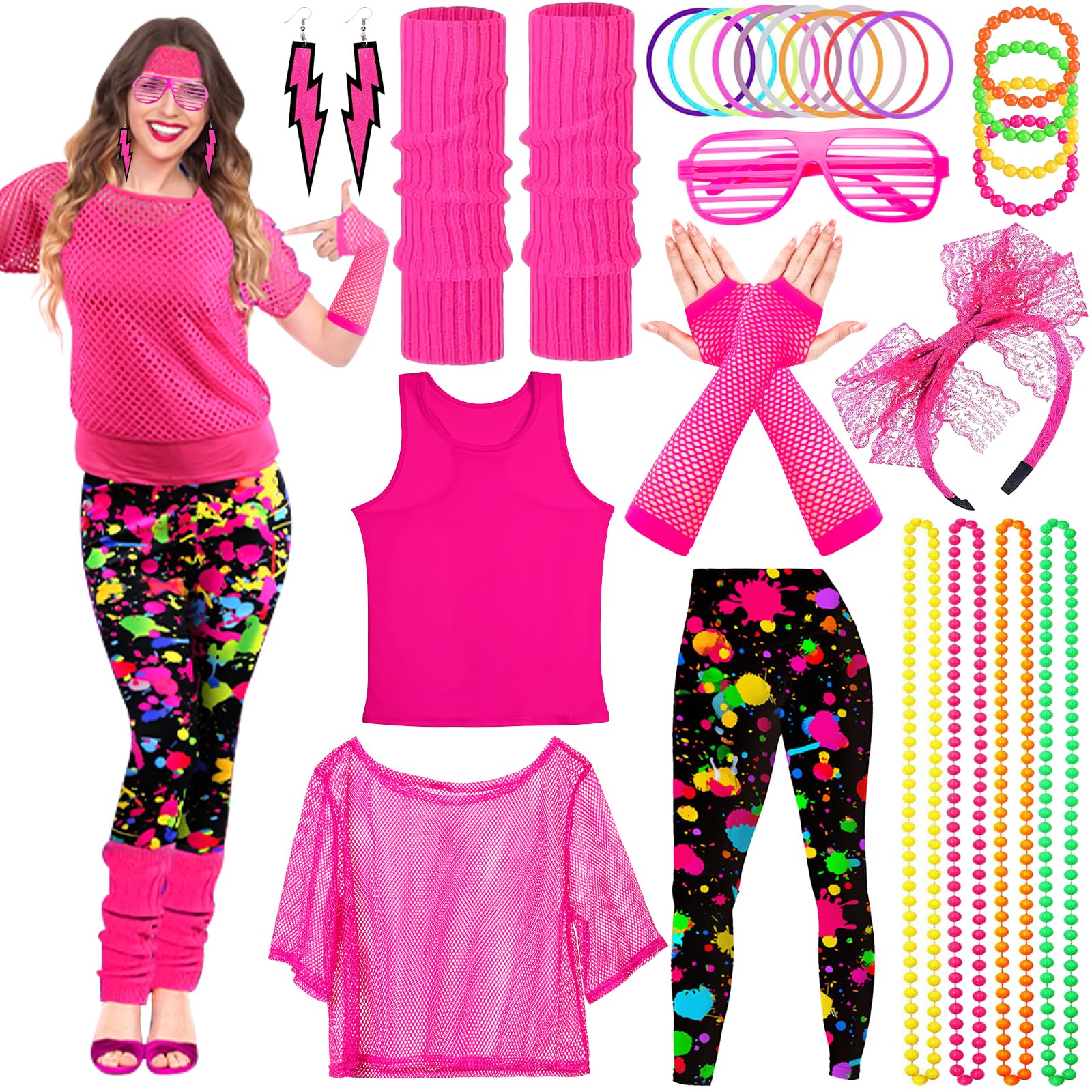 80er Jahre Outfit Für Damen – Neon-Aerobic-Look Mit Accessoires | Für Mottopartys, Karneval, Disco, Retro-Events