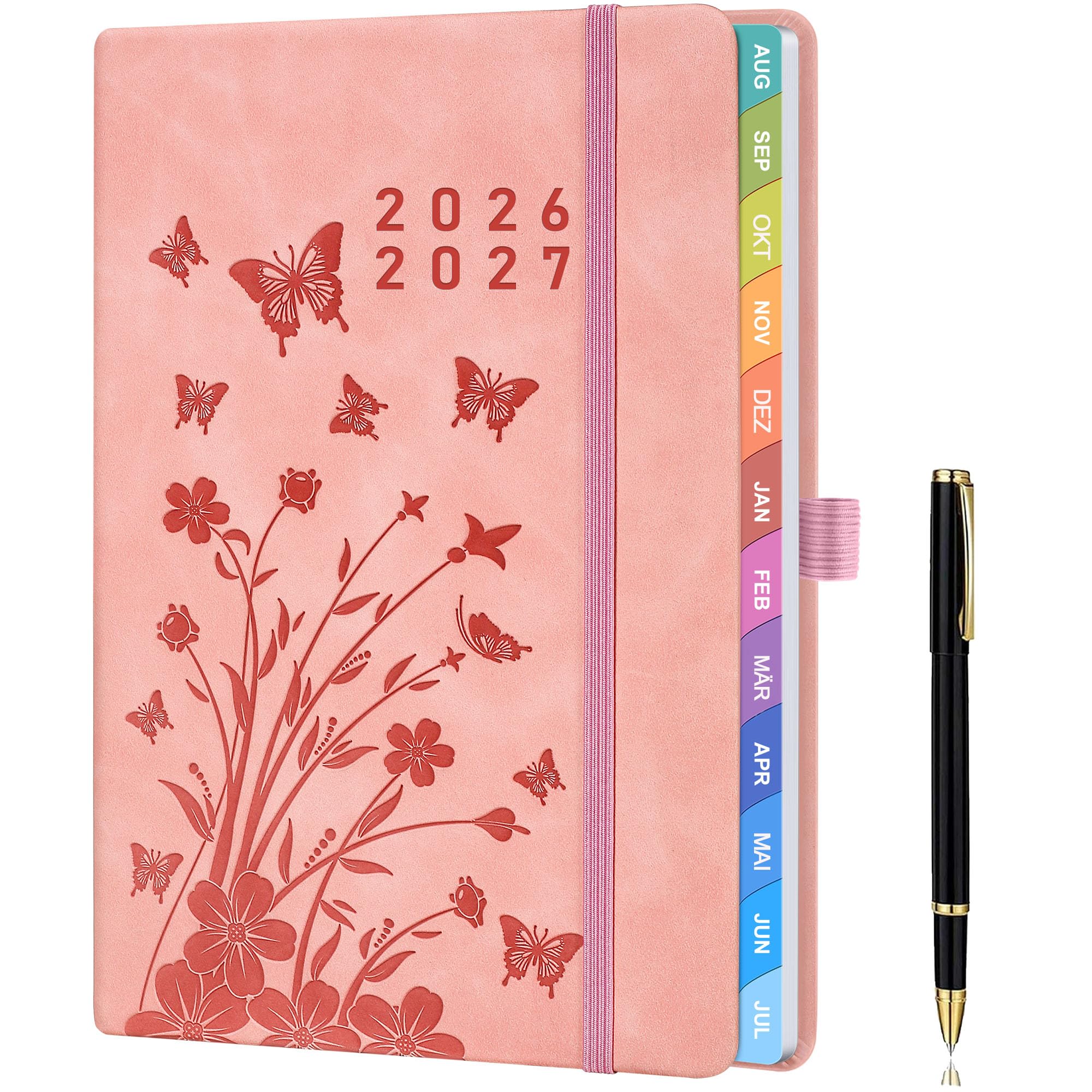Lehrerkalender 2026–2027 A5+ (22 x 16,5 cm), Lehrerplaner & Schuljahresplaner, Unterrichtsplaner mit Monats- & Wochenansicht, Notenlisten, Klassenorganisation, Hardcover mit Stiftschlaufe – Rosa