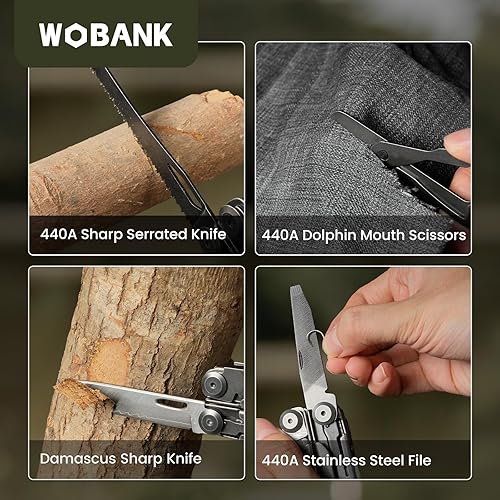 Miniatura 6 de Multiherramienta, alicates multiherramienta de acero inoxidable 33 en 1 con funda para destornillador, cuchillo de bolsillo de damasco, funda de