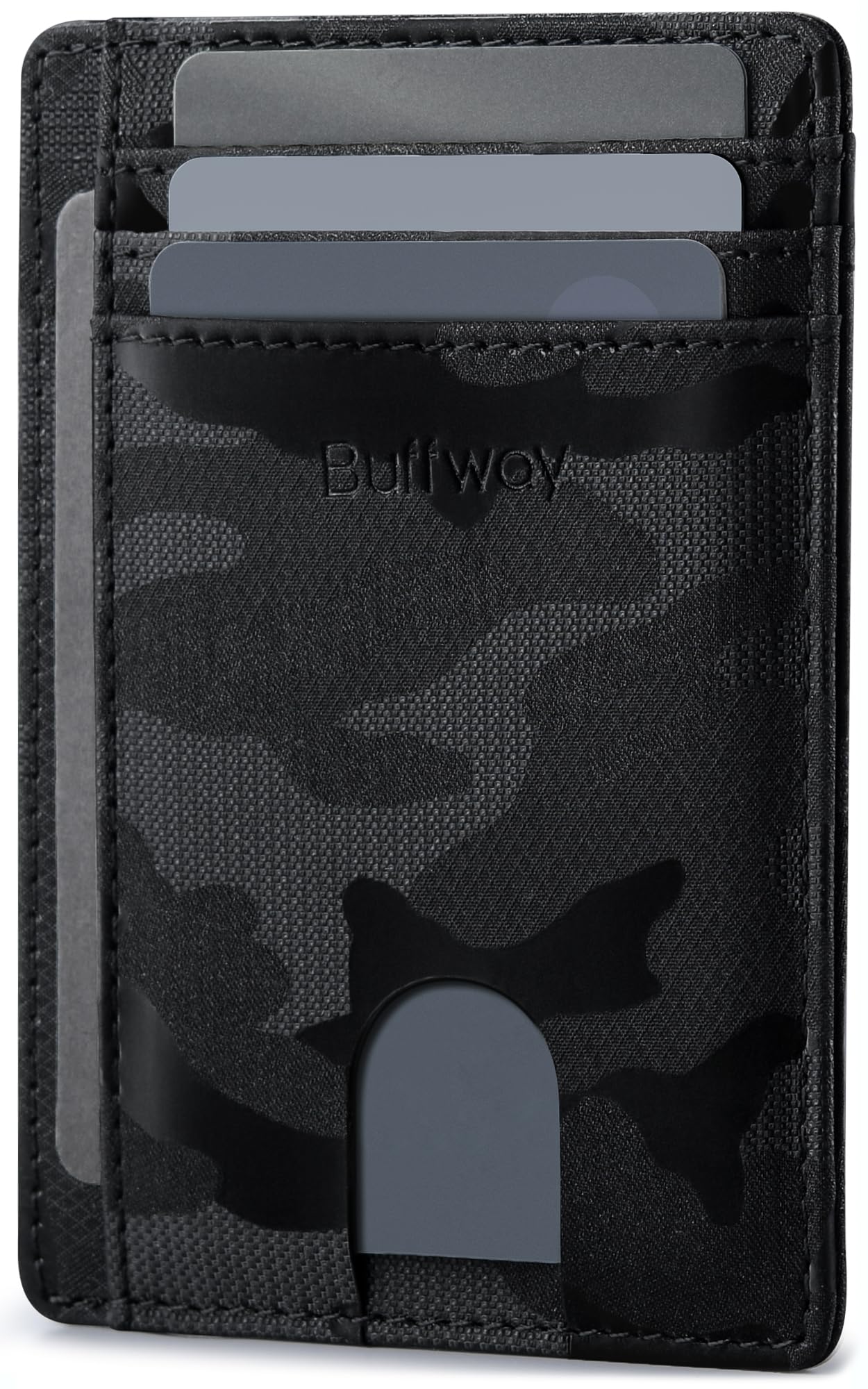 Buffway Slim Minimalist Front Pocket RFID Blocking Leather Wallets for Men and Women, Camo Black, Small, Minimalist