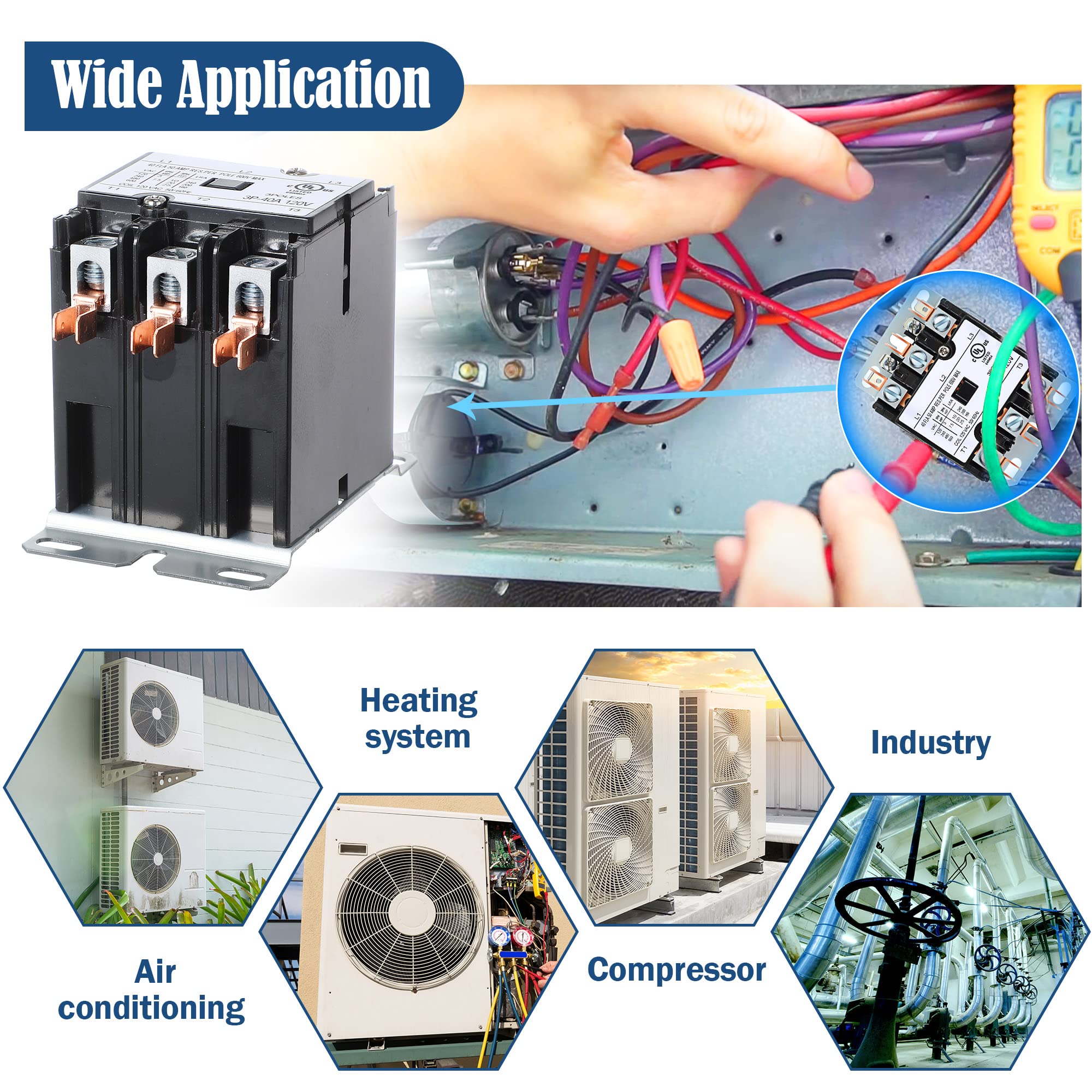 Dreyoo Carrier HVAC Motor Contactor, 3 Pole 40Amp Air