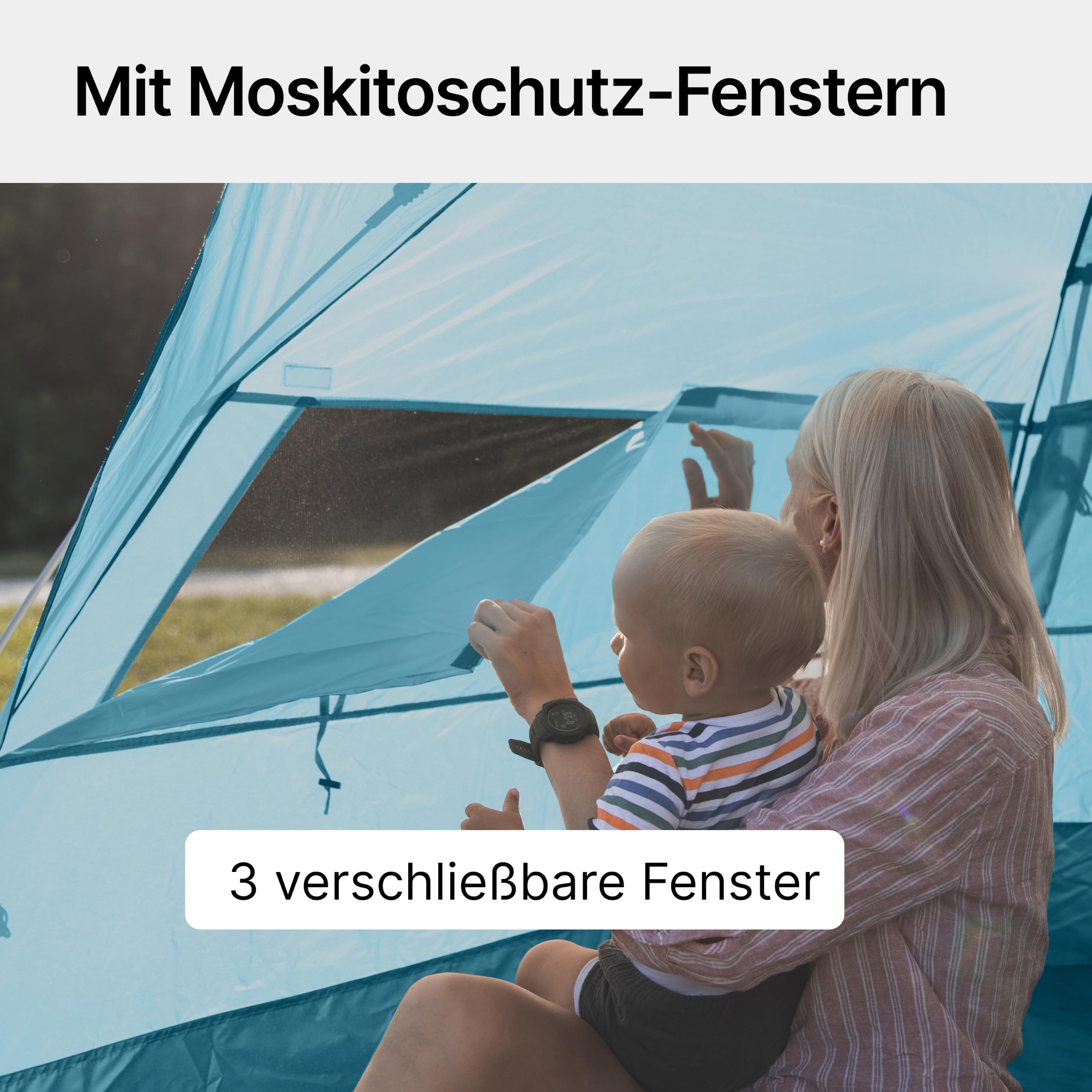 qeedo Quick Bay Pro Große Strandmuschel UV-Schutz UV80 3 Personen inkl. Sandheringe Roll-in-Bag