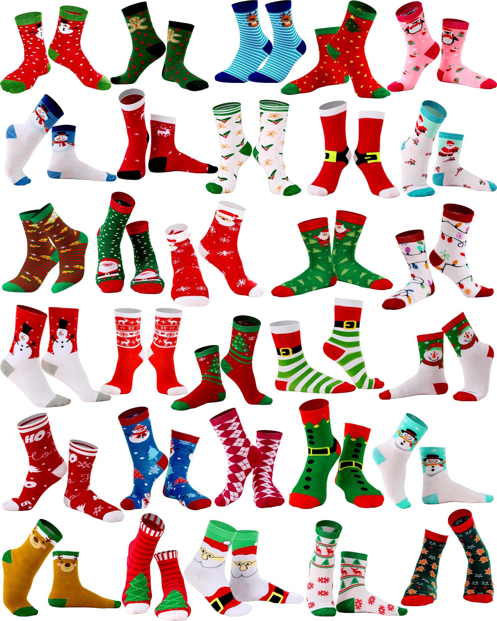 Panitay 30 Paar Erwachsene Weihnachtssocken Crew Bunte Spaß Festlich Weich Neuheit Muster Urlaub Socken für Männer Frauen