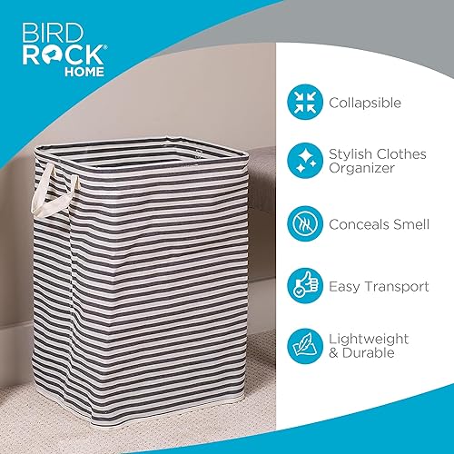 Miniatura 2 de BIRDROCK HOME Cesta contenedor canasta de lavandería para ropa, organizador compacto delgado plegable para ropa sucia, ideal para espacios pequeños,