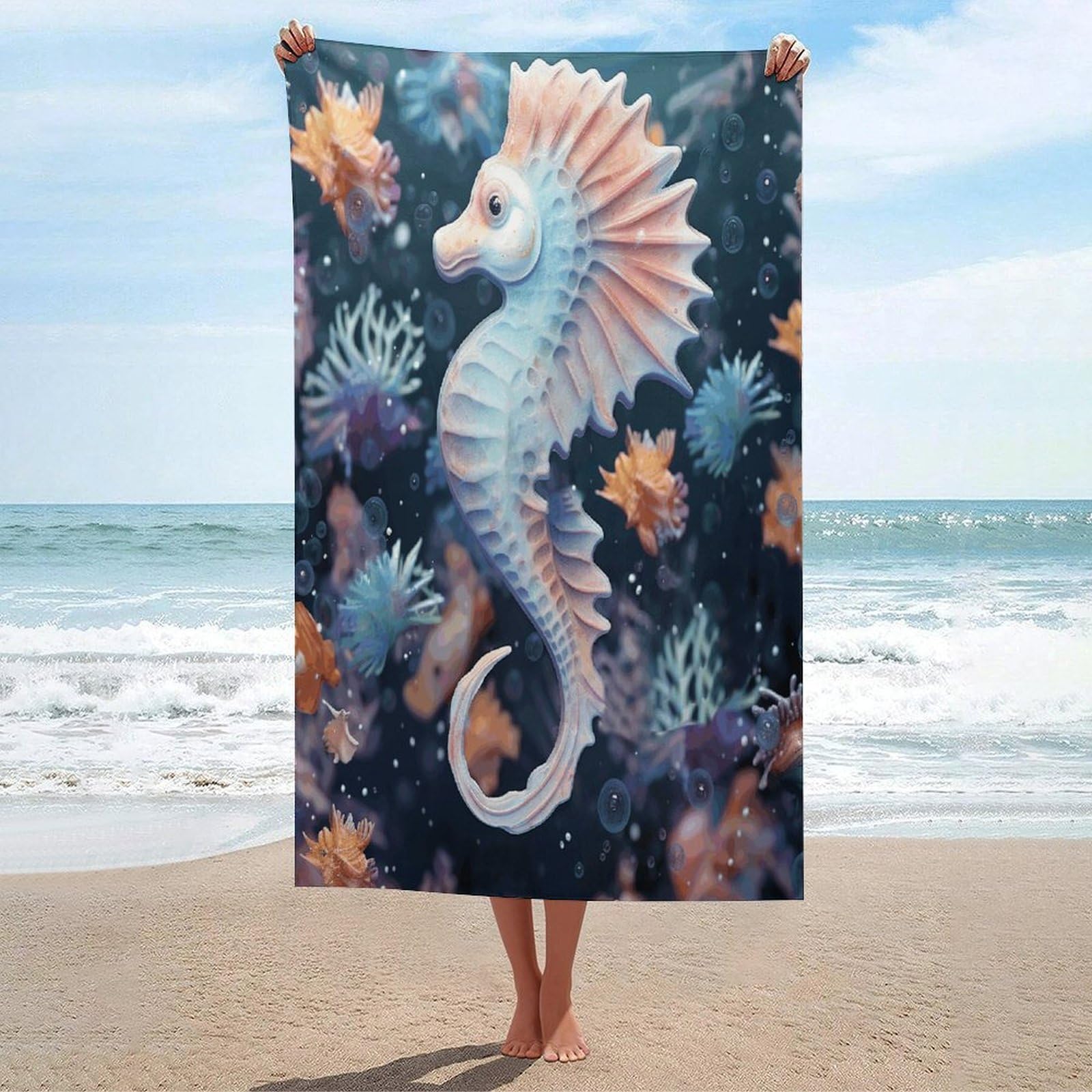 Adfgyerh Unisex Style Seahorse And Starfish Bath Towels Beach Towel Lightweight Quick Dry, Bath Towel For Travel Sports Pool Swimming Bath Camping Yoga Adults130x80cm
