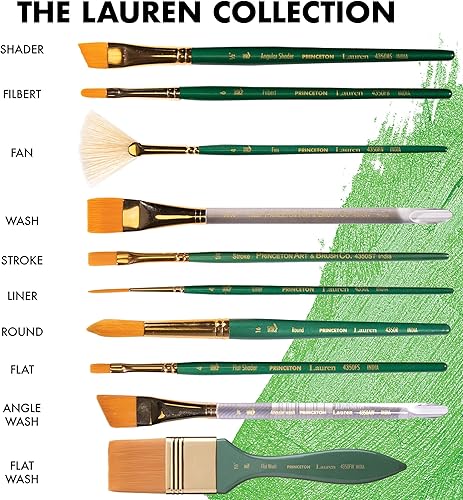 Miniatura 7 de Princeton Artist Brush Co. Lauren Series 4350 - Ventilador de mango corto tamaño 4 - Pincel sintético dorado individual para acuarela y pintura