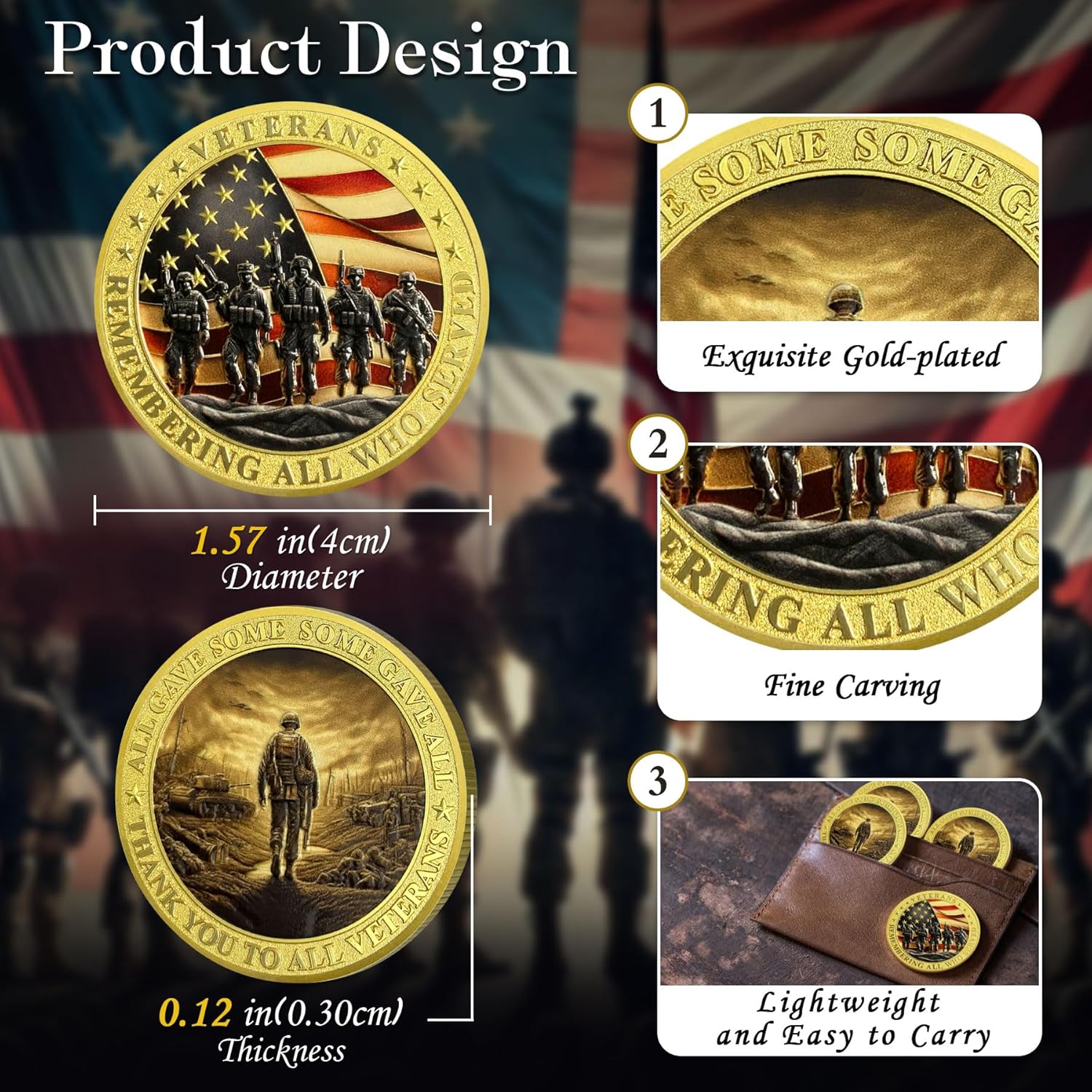 82Pcs Veteran Army Challenge Coin Gold Battlefield War Commemorative Coin Thank You Coins for Veterans Collectible Coins Appreciation Gifts for Army Military